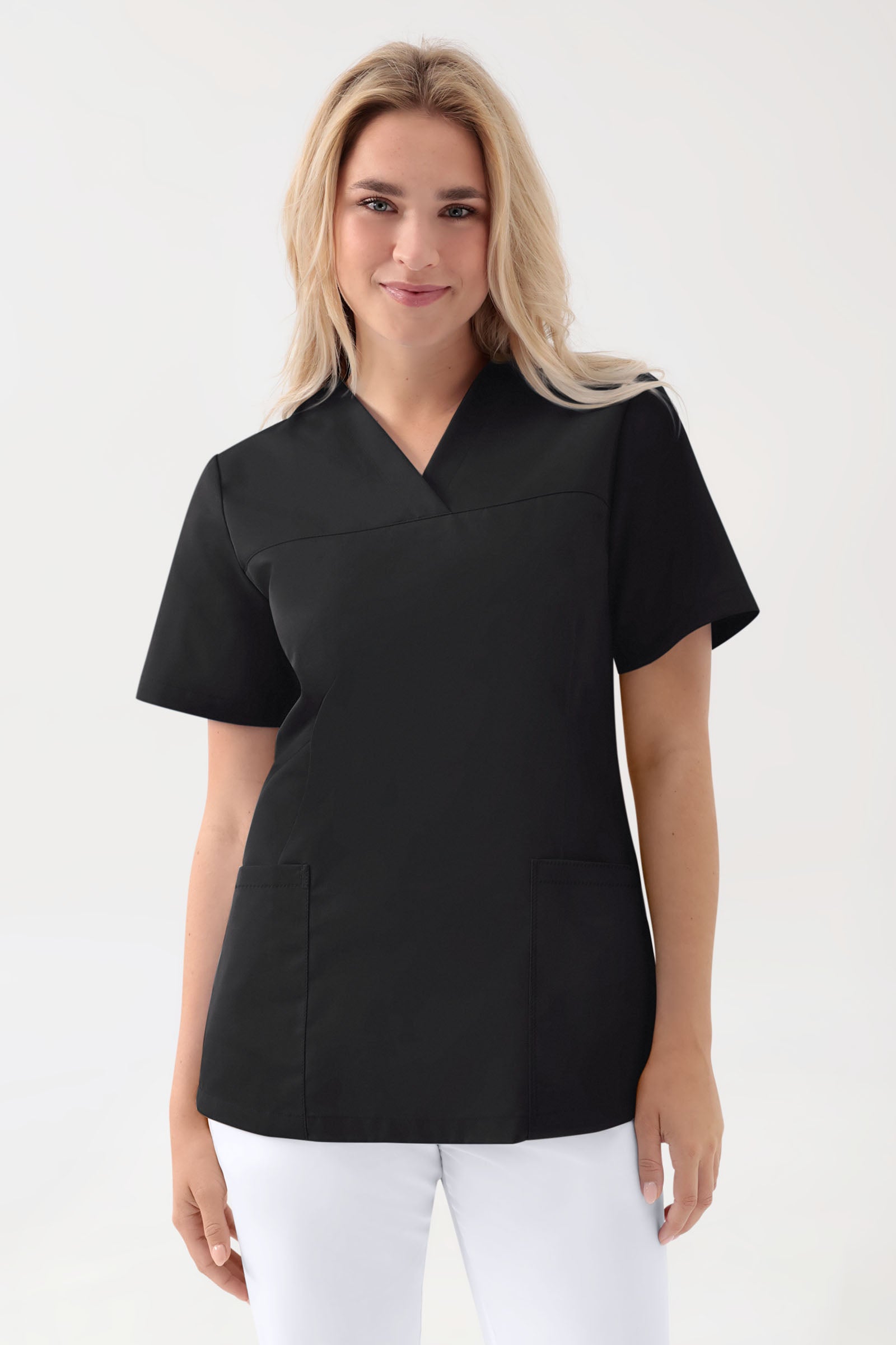 Stretch Schlupfkasack Damen - V-Ausschnitt schwarz