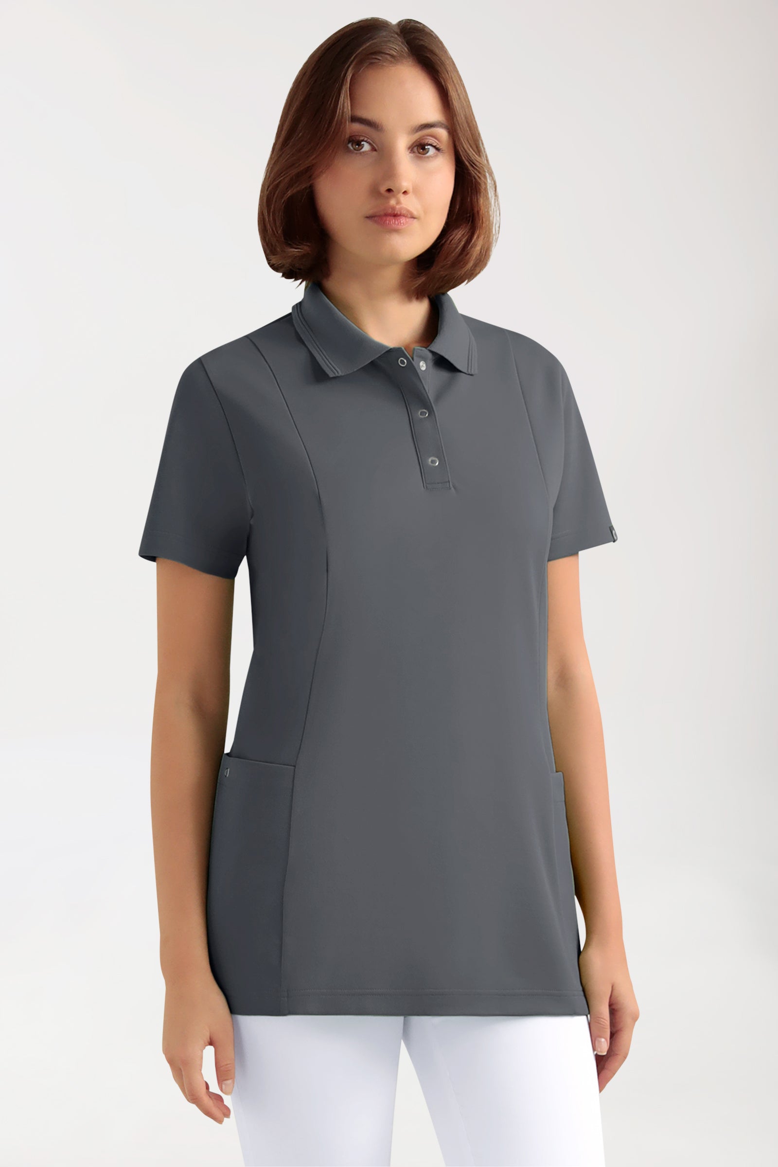 COMFY FLEX Stretch Schlupfkasack Damen - Polokragen steingrau