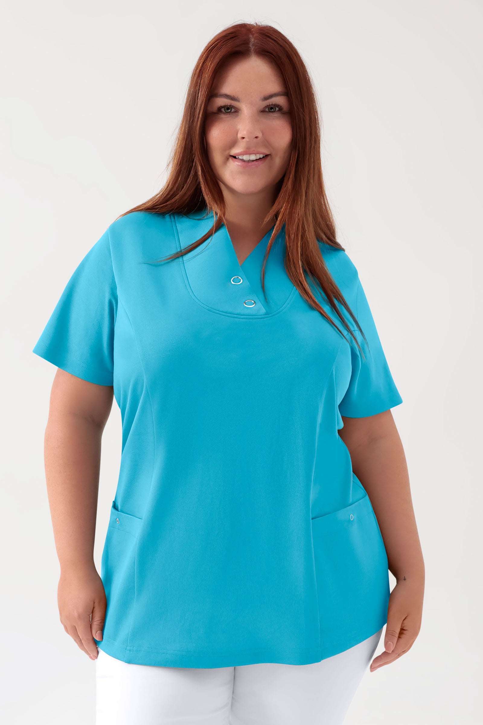 COMFY FLEX Stretch Schlupfkasack Damen - mit Druckknöpfen türkis, Vue de face