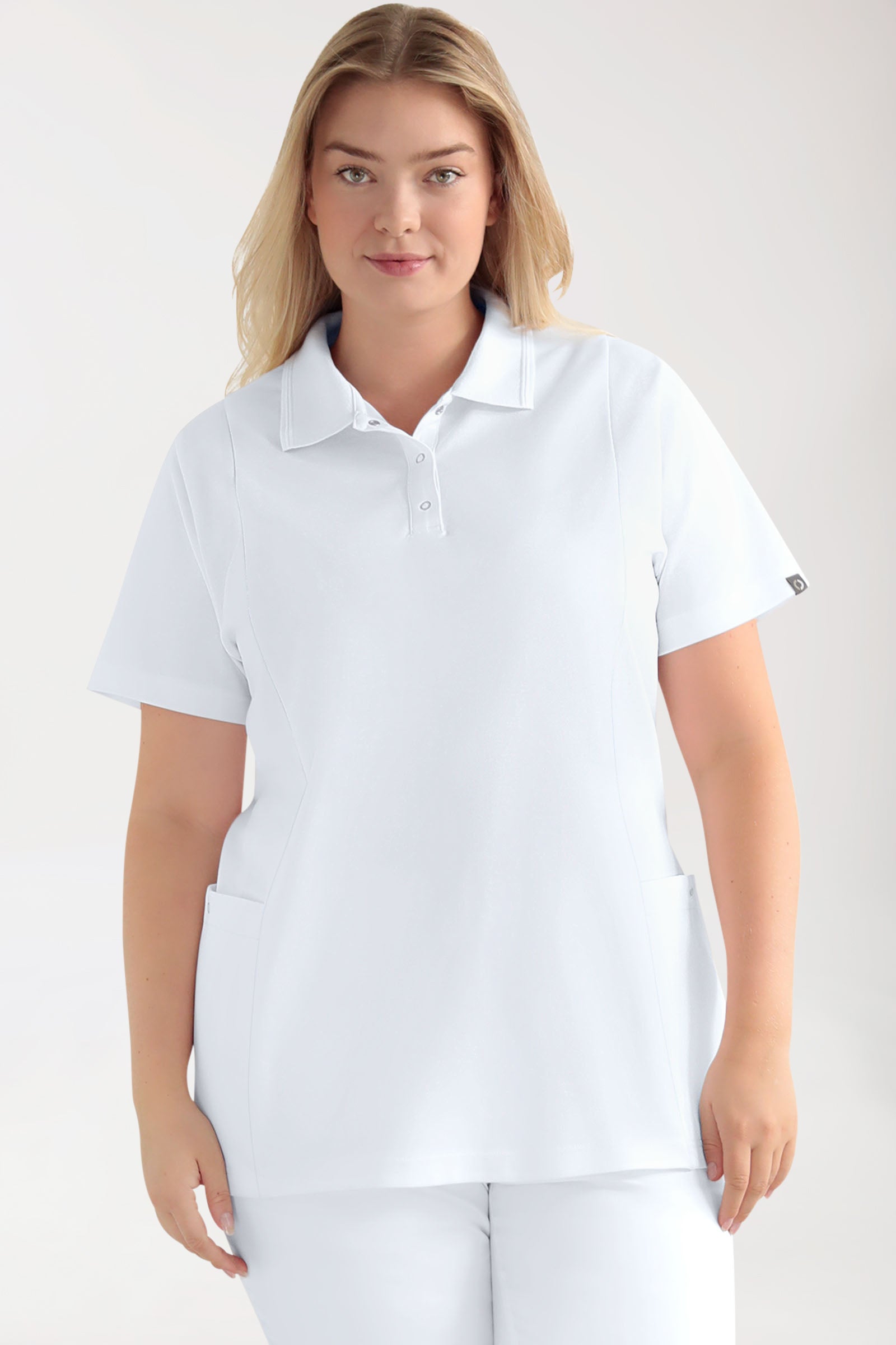 COMFY FLEX Stretch Schlupfkasack Damen - Polokragen weiss