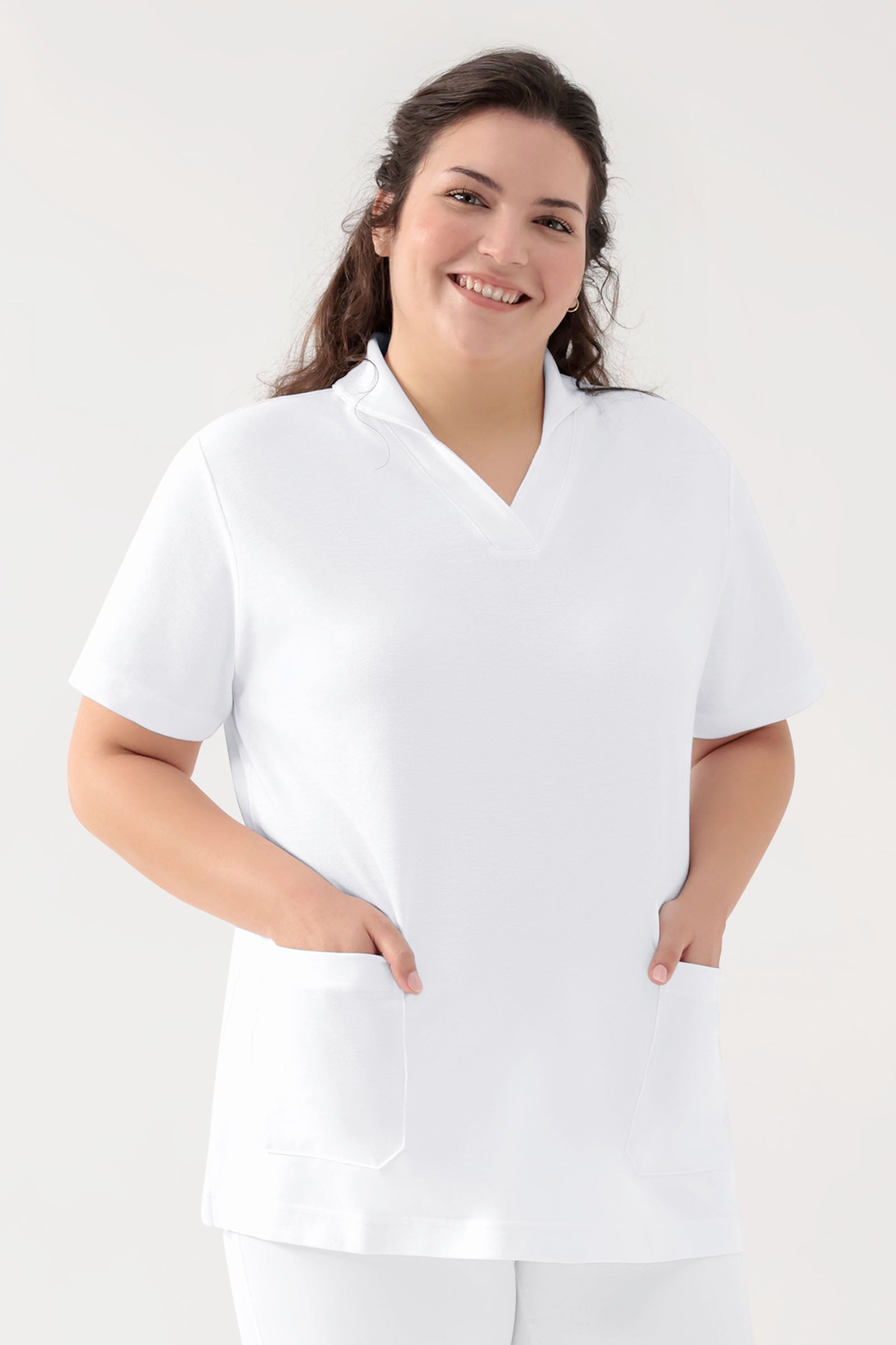 COMFY FLEX Stretch Schlupfkasack Damen - Schalkragen weiss