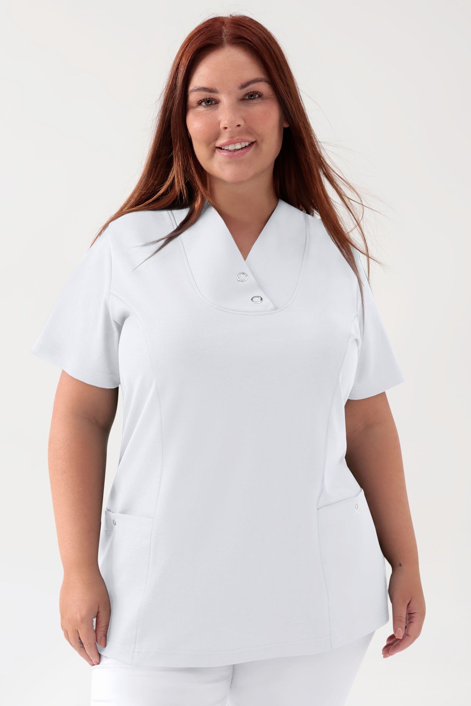COMFY FLEX Stretch Schlupfkasack Damen - mit Druckknöpfen weiss, Vue de face