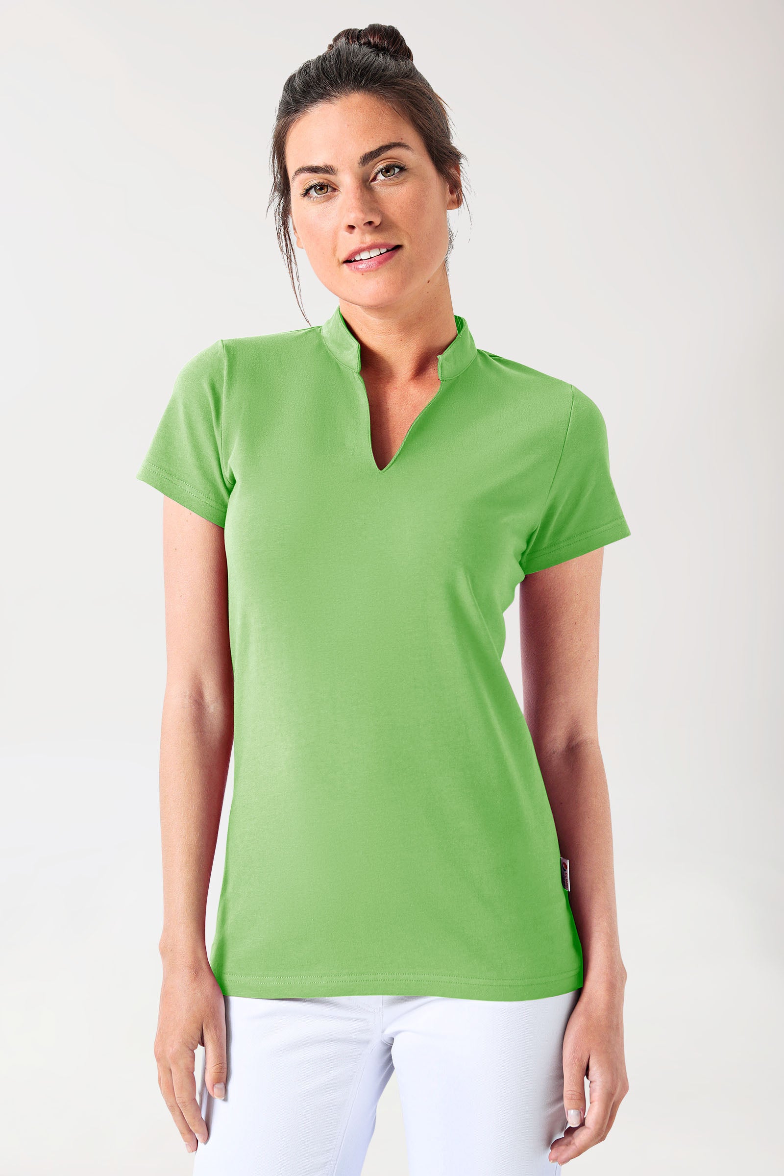 Stretch Shirt Damen - Stehkragen apfelgrün, Vorderansicht
