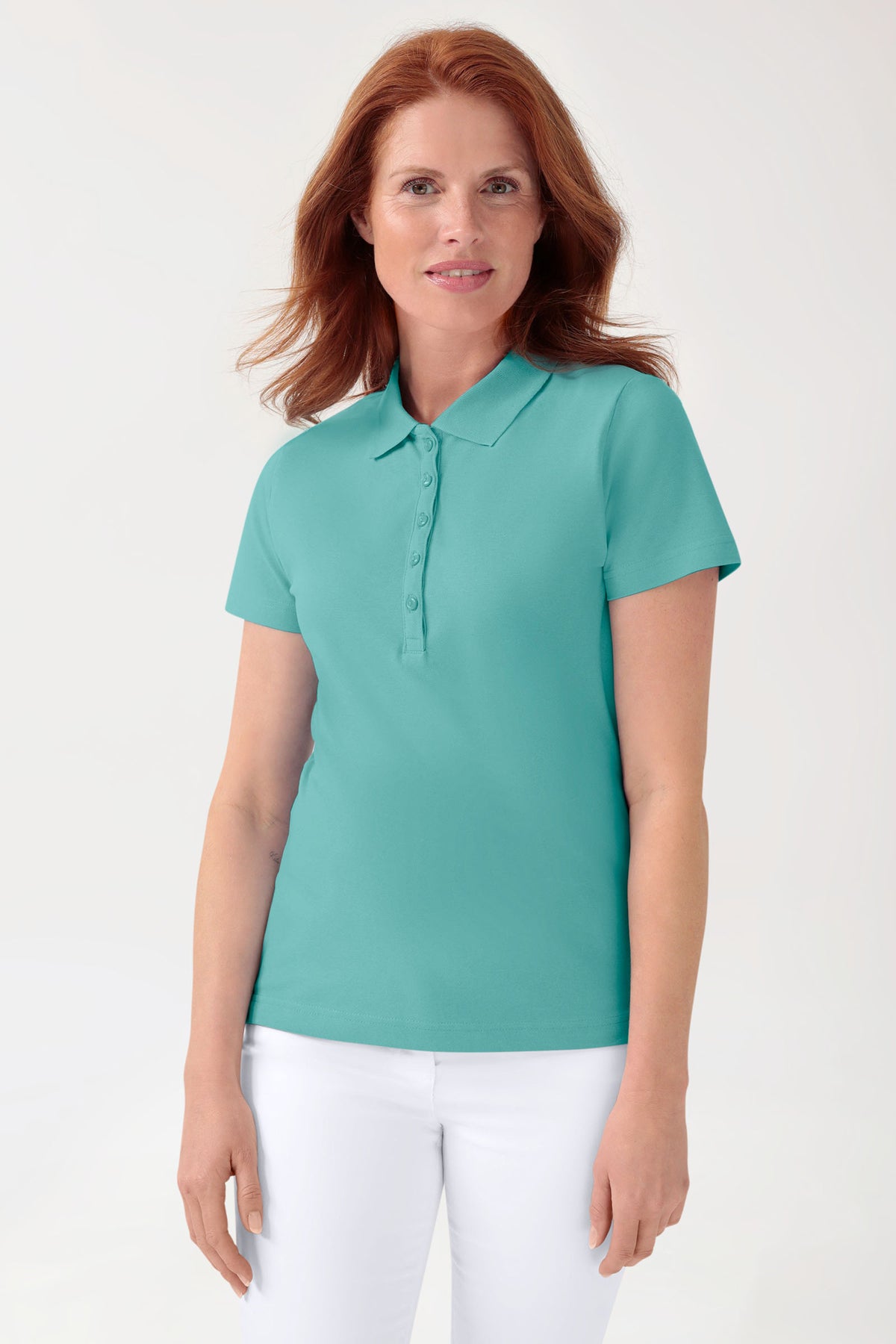 Stretch Shirt Damen - Polokragen aqua green