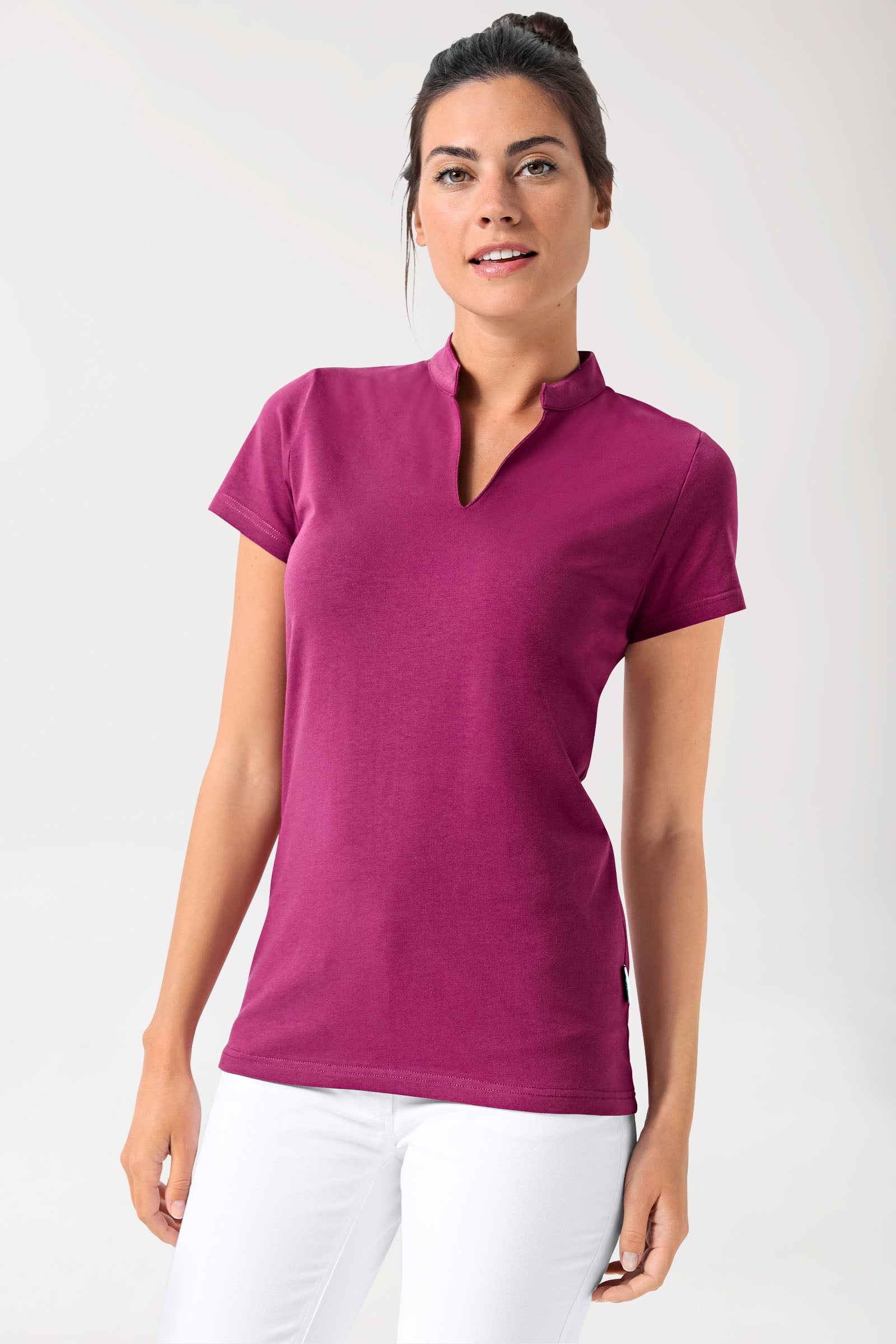 Stretch Shirt Damen - Stehkragen berry, Vorderansicht
