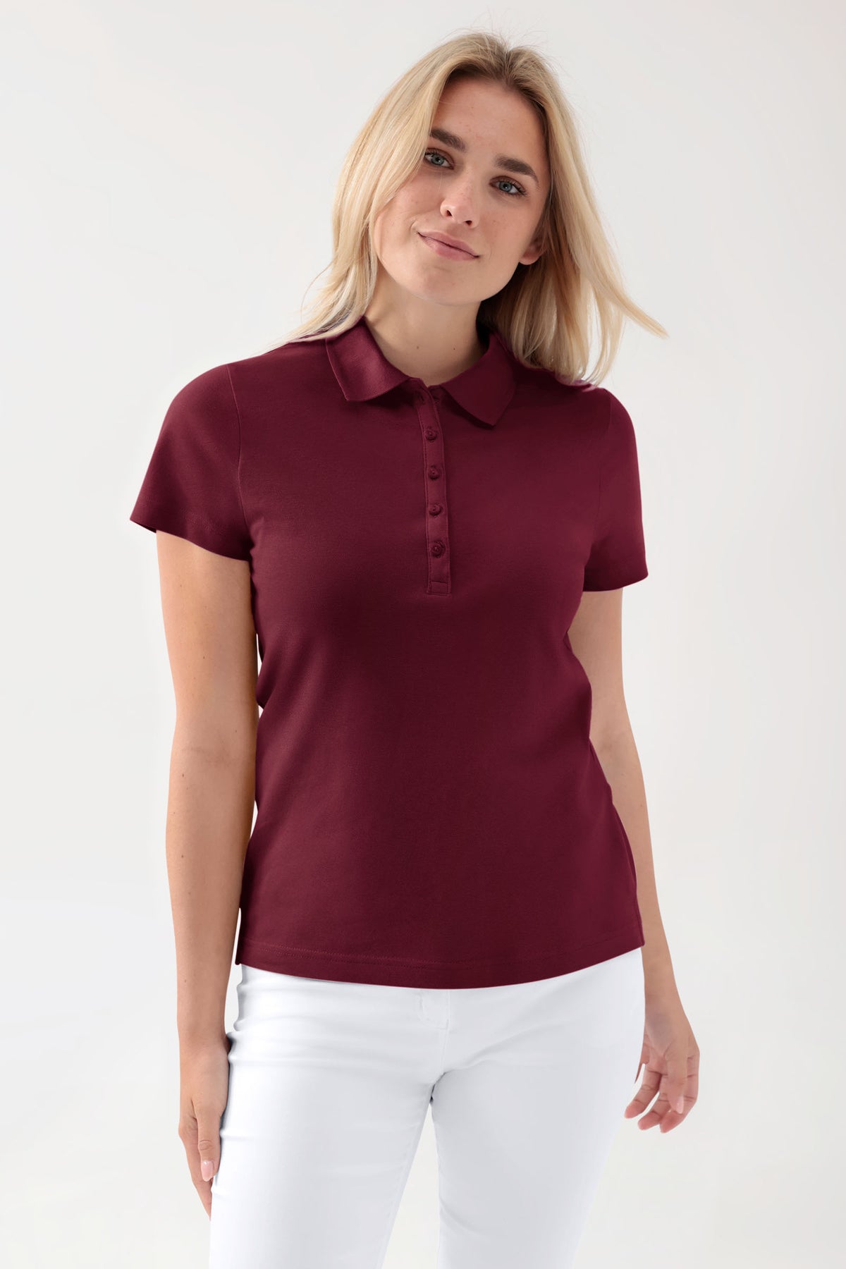 Stretch Shirt Damen - Polokragen bordeaux