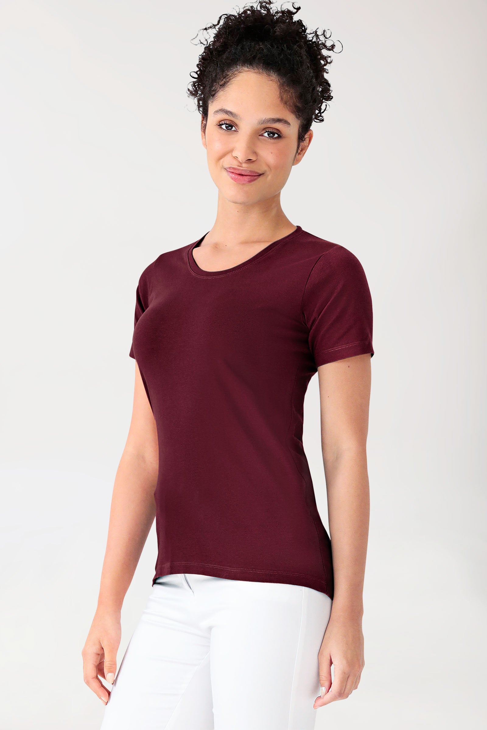 CORE Shirt Damen - Rundhals bordeaux, Vorderansicht