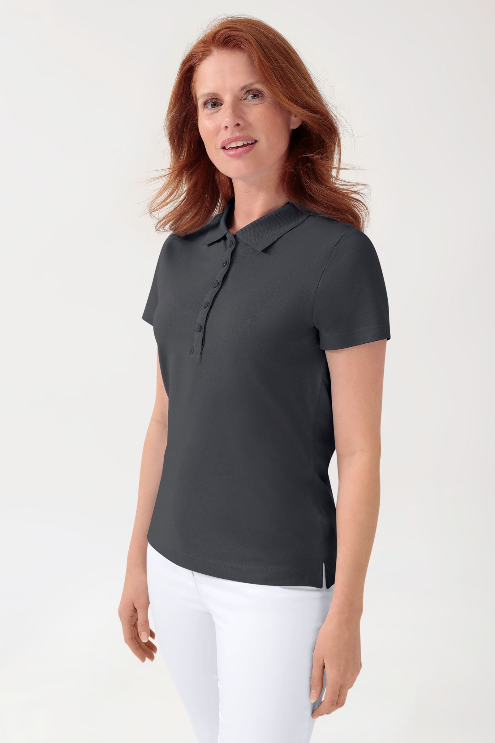 Stretch Shirt Damen - Polokragen erzgrau