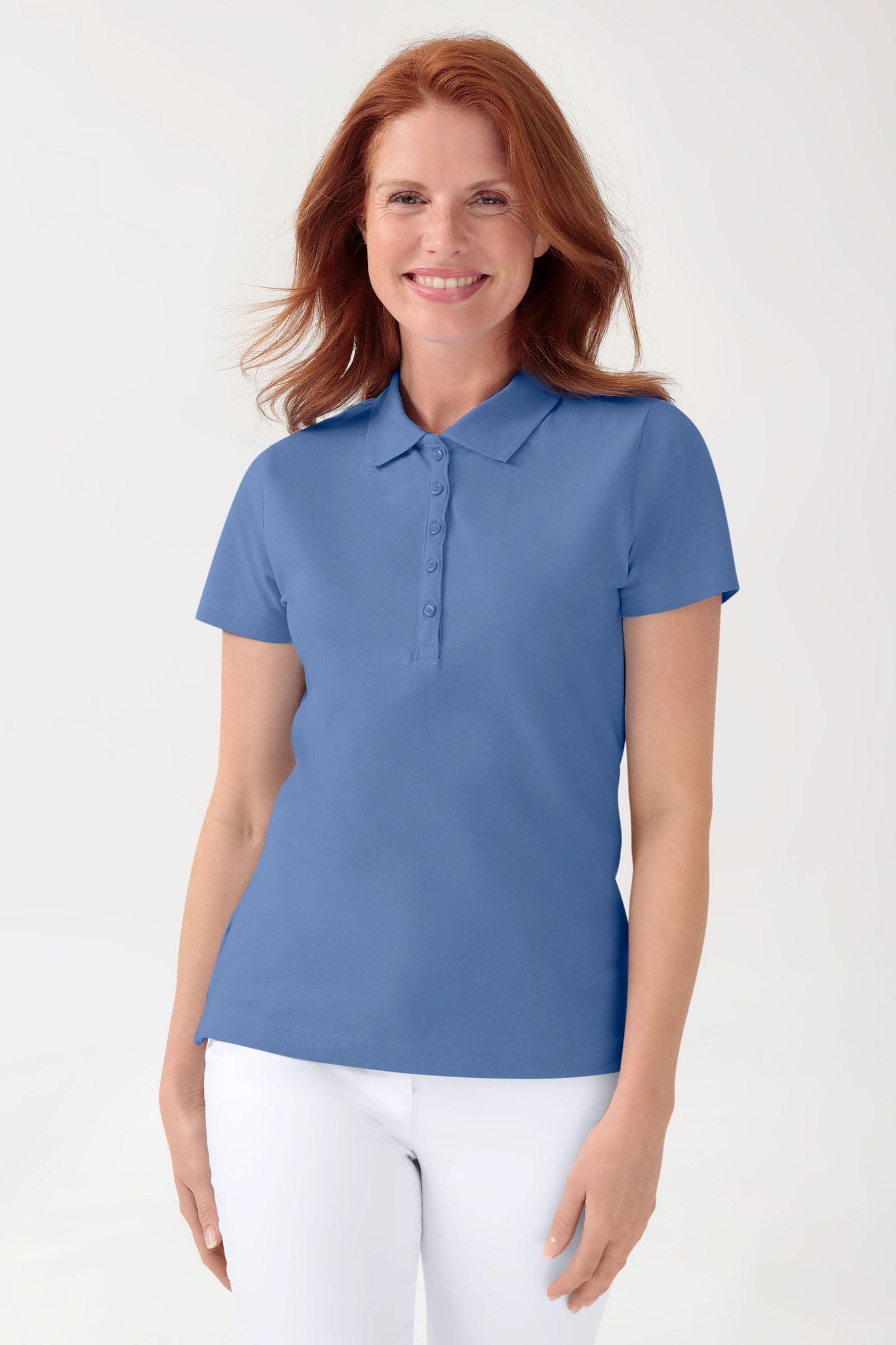 Stretch Shirt Damen - Polokragen petrolblau