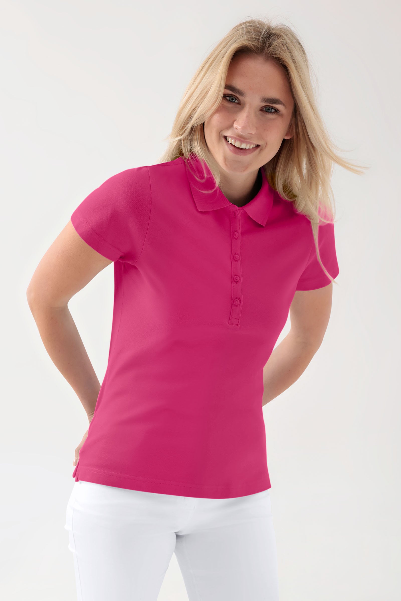 Stretch Shirt Damen - Polokragen pink