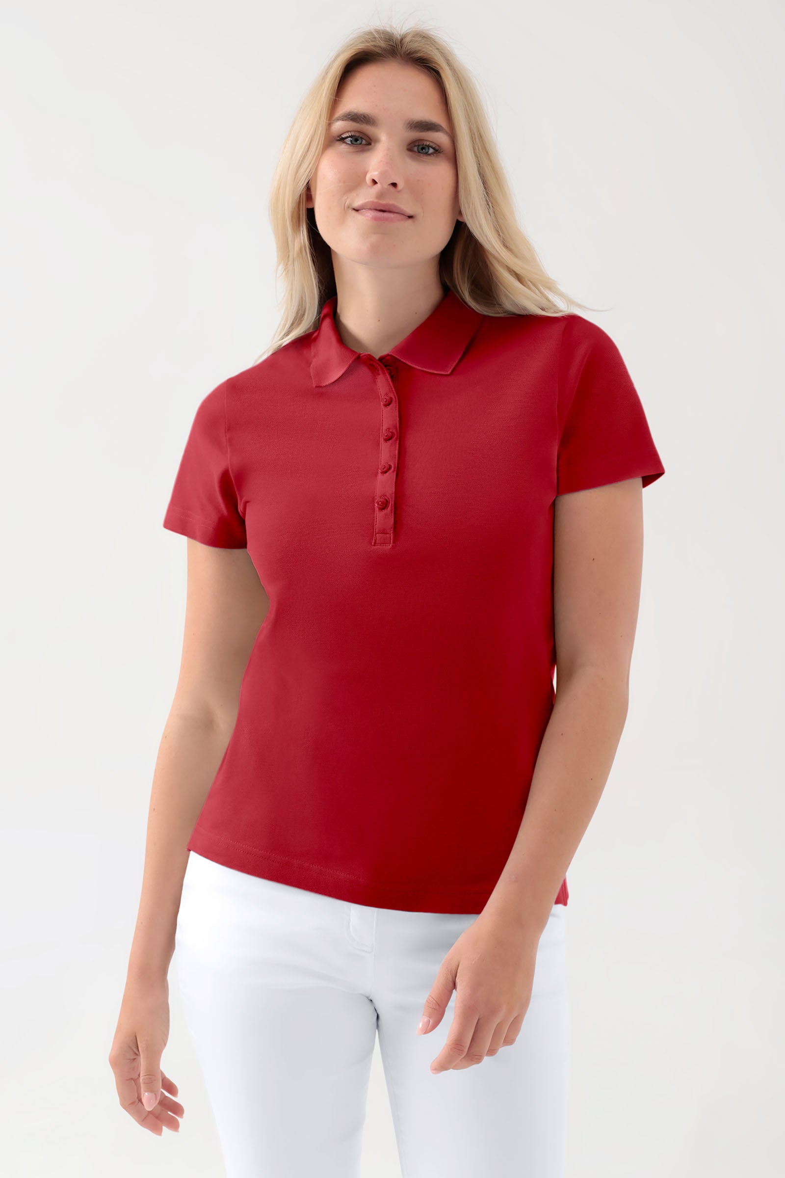 Stretch Shirt Damen - Polokragen rot, Vorderansicht