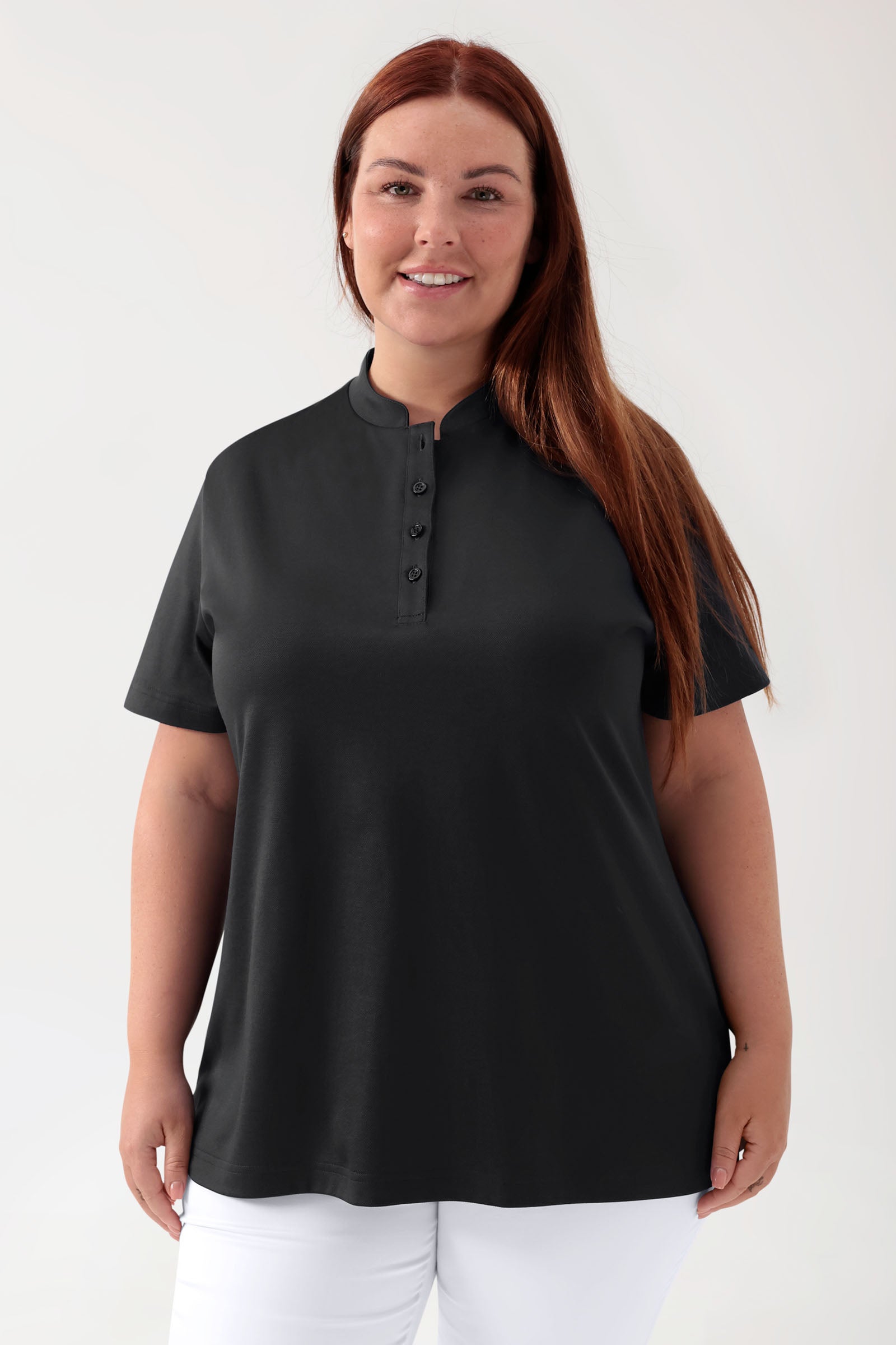 COMFY FLEX Stretch Shirt Damen - Stehkragen schwarz, Vue de face