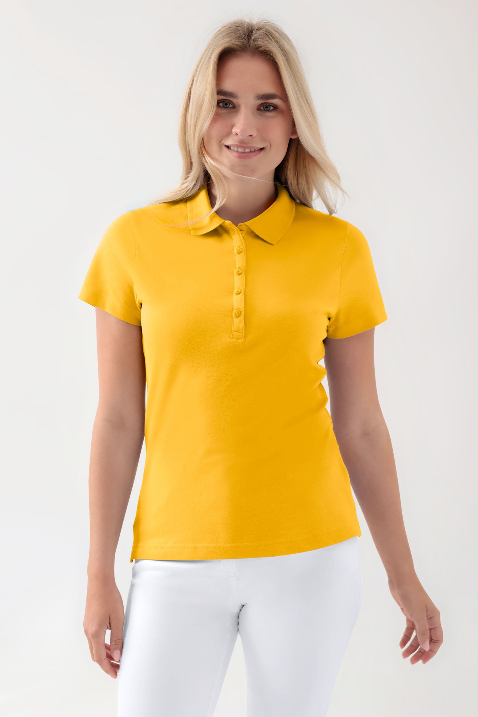 Stretch Shirt Damen - Polokragen sonnengelb