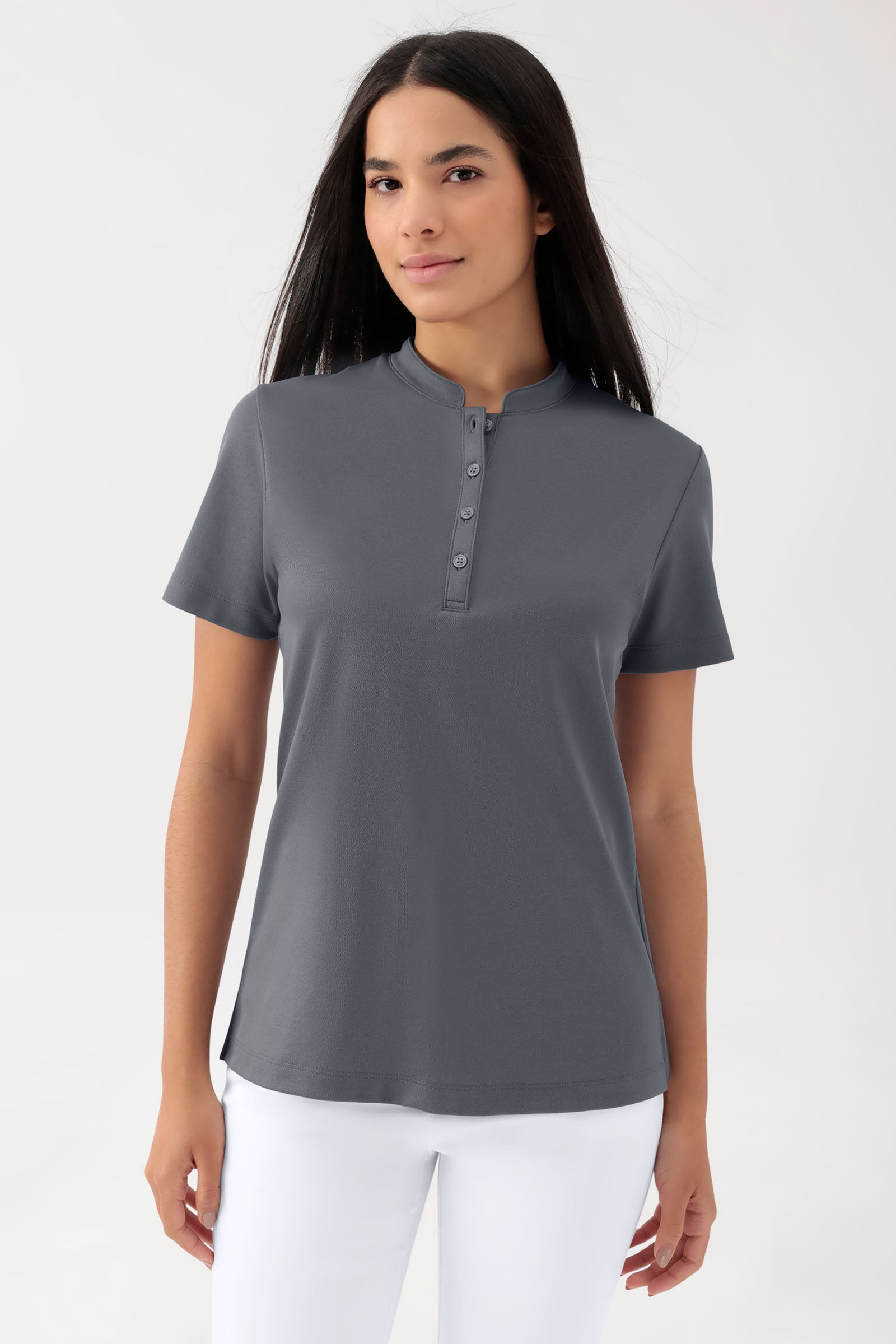 COMFY FLEX Stretch Shirt Damen - Stehkragen steingrau