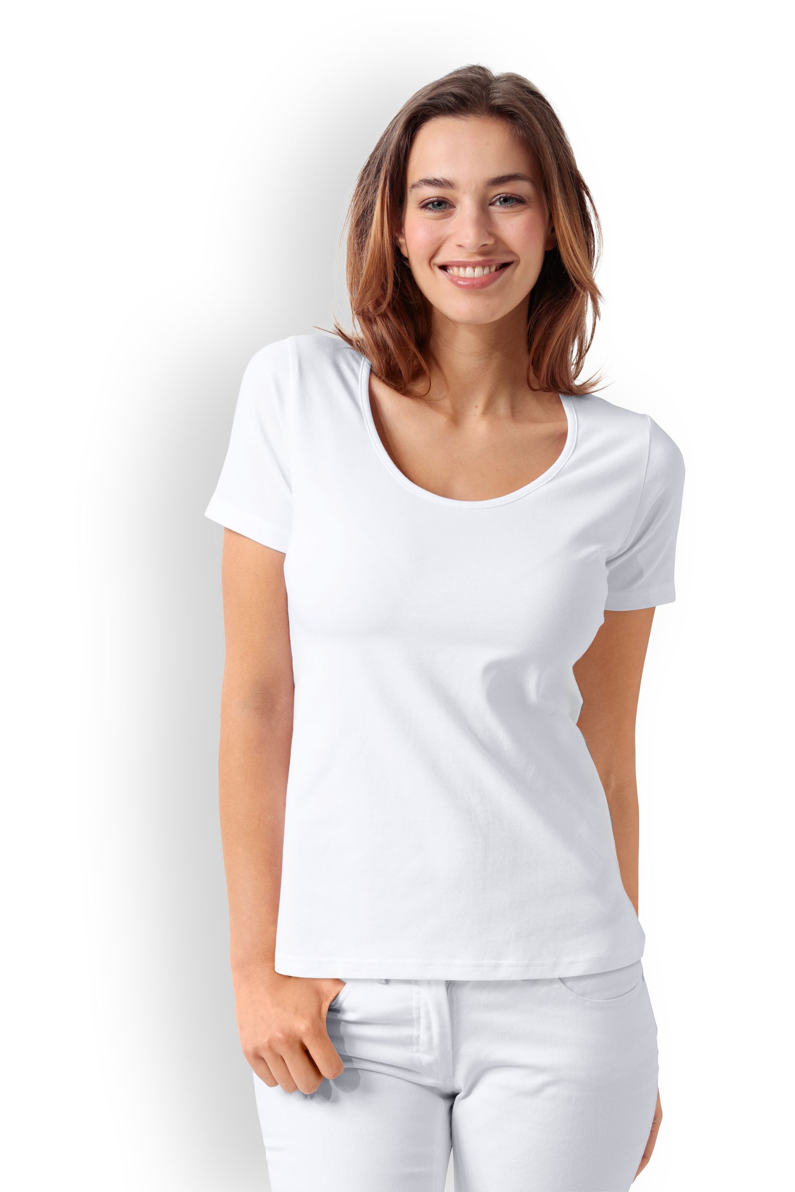 Baumwoll Shirts Damen Doppelpack - 1/2 Arm weiss