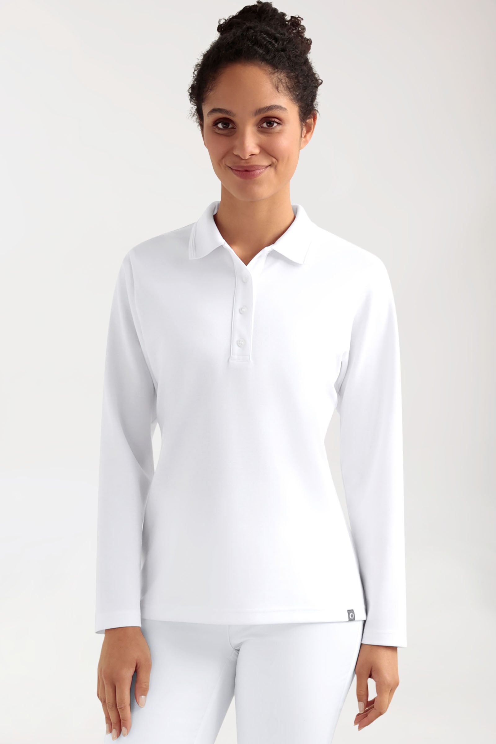 COMFY FLEX Stretch Longsleeve Damen - Polokragen weiss