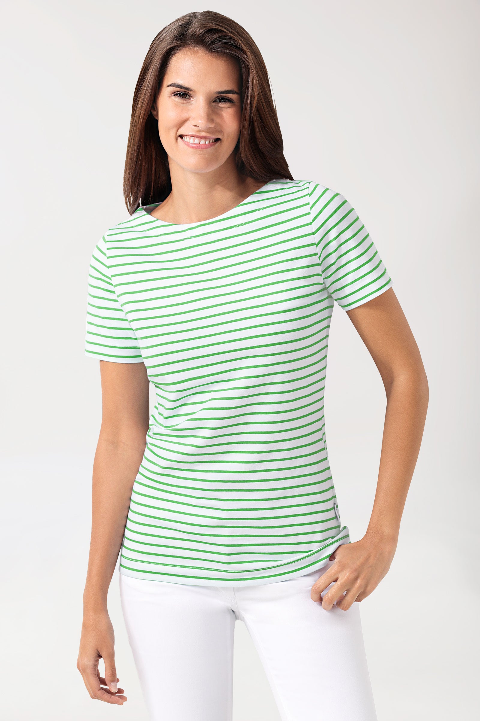 Shirt Damen - 1/2 Arm weiss/apfelgrün, Vorderansicht