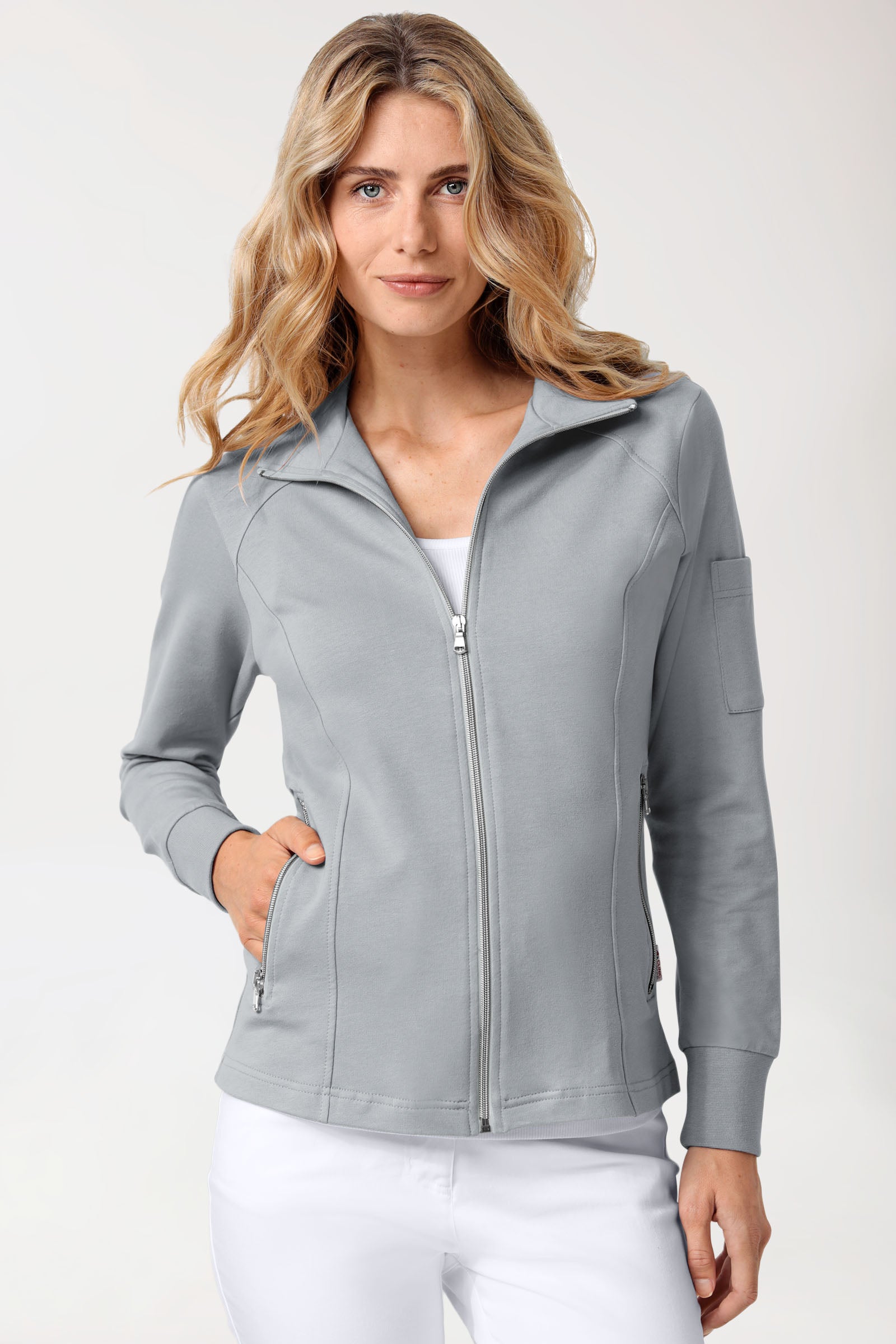 Sweatjacke Damen - Stehkragen grau