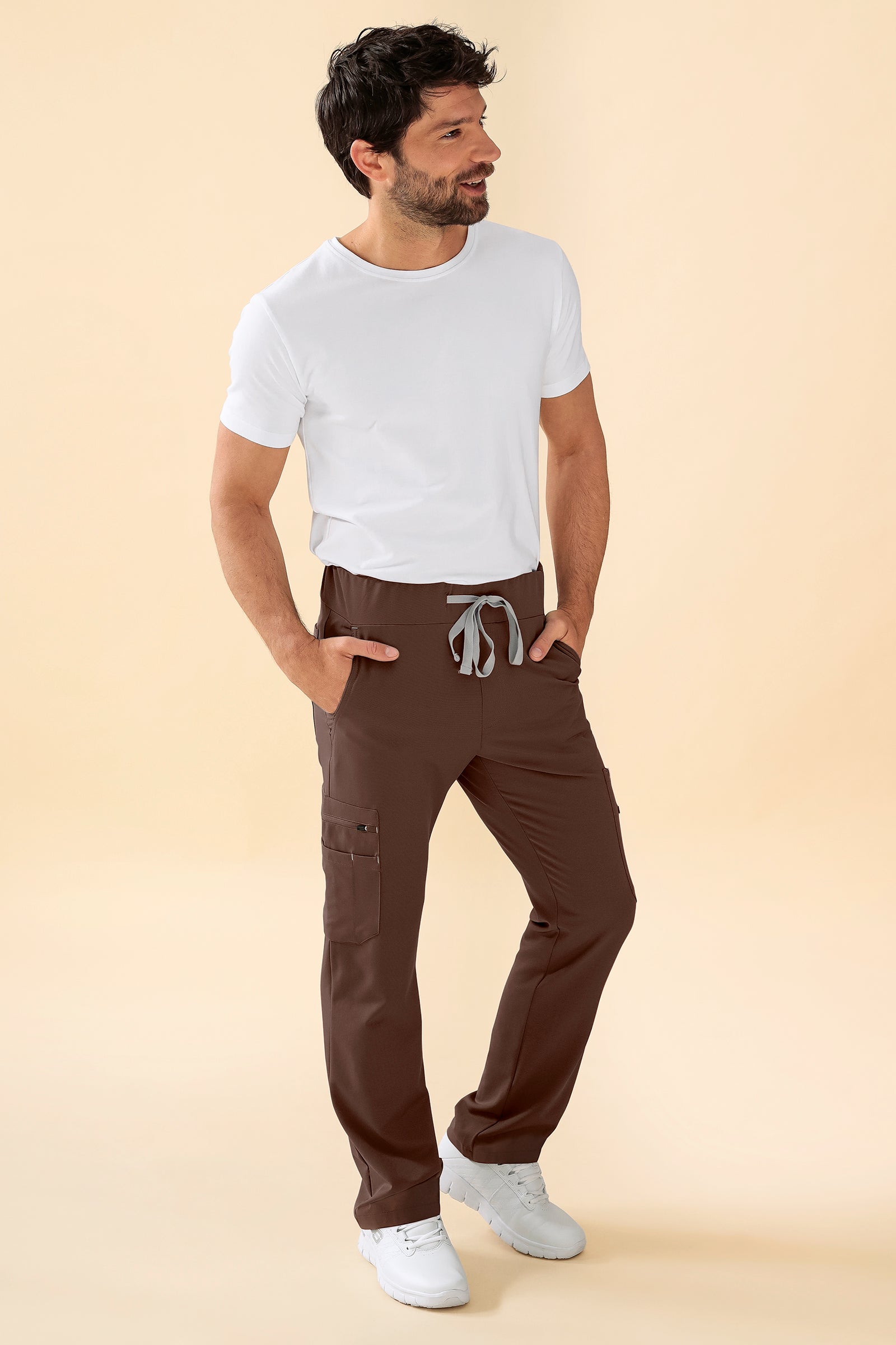 KAERE Hose Herren - gerader Saum Kurzgr. mit Beintaschen coffee