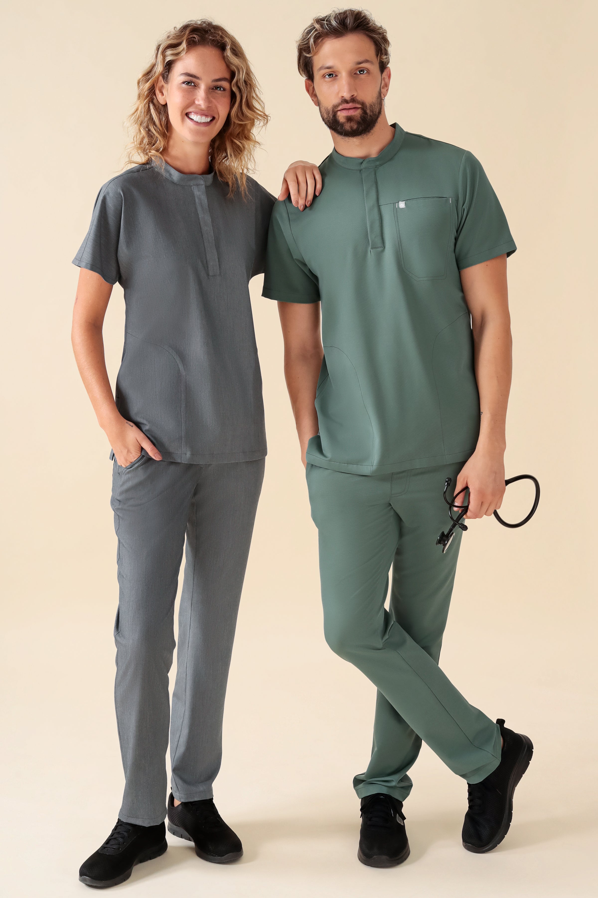 KAERE Hose Herren - gerader Saum ohne Beintaschen dunkelgrün