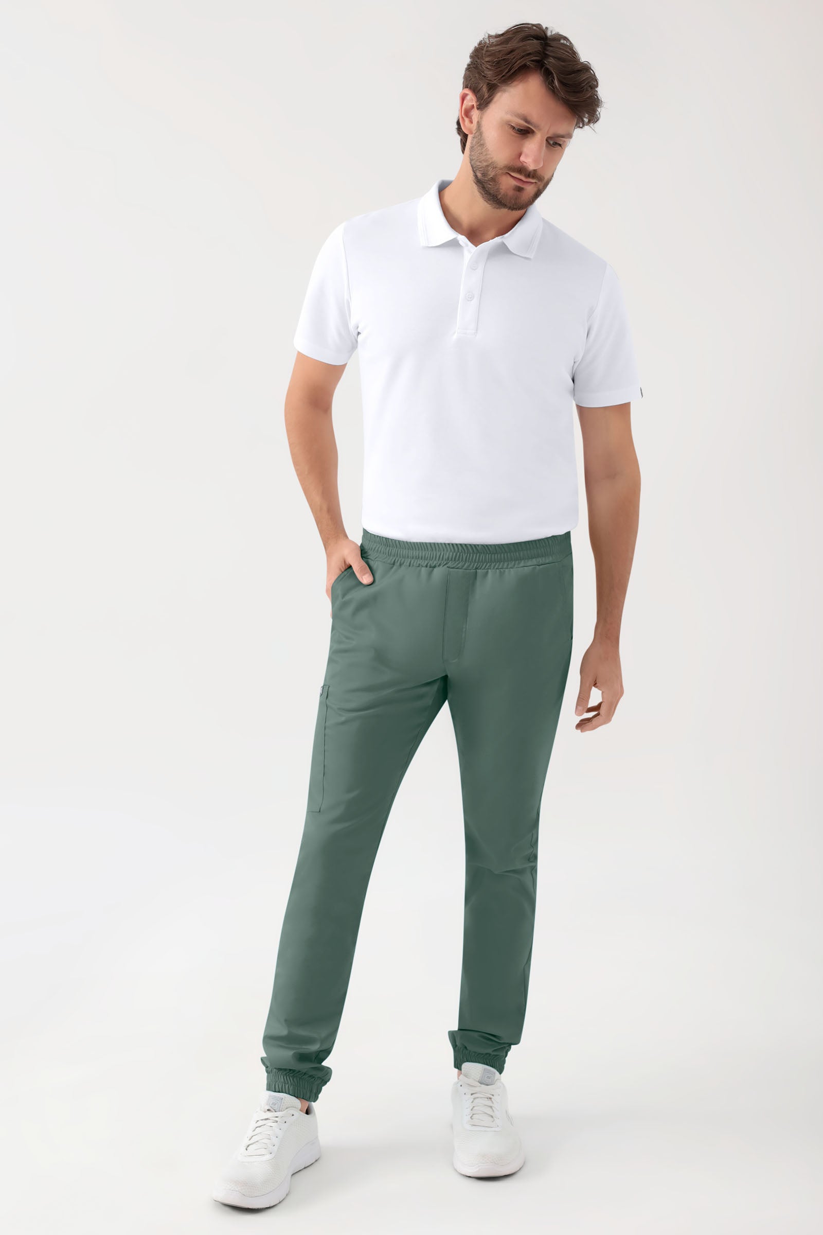 GREEN Stretch Hose Herren - Jogpants Style dunkelgrün, Vorderansicht