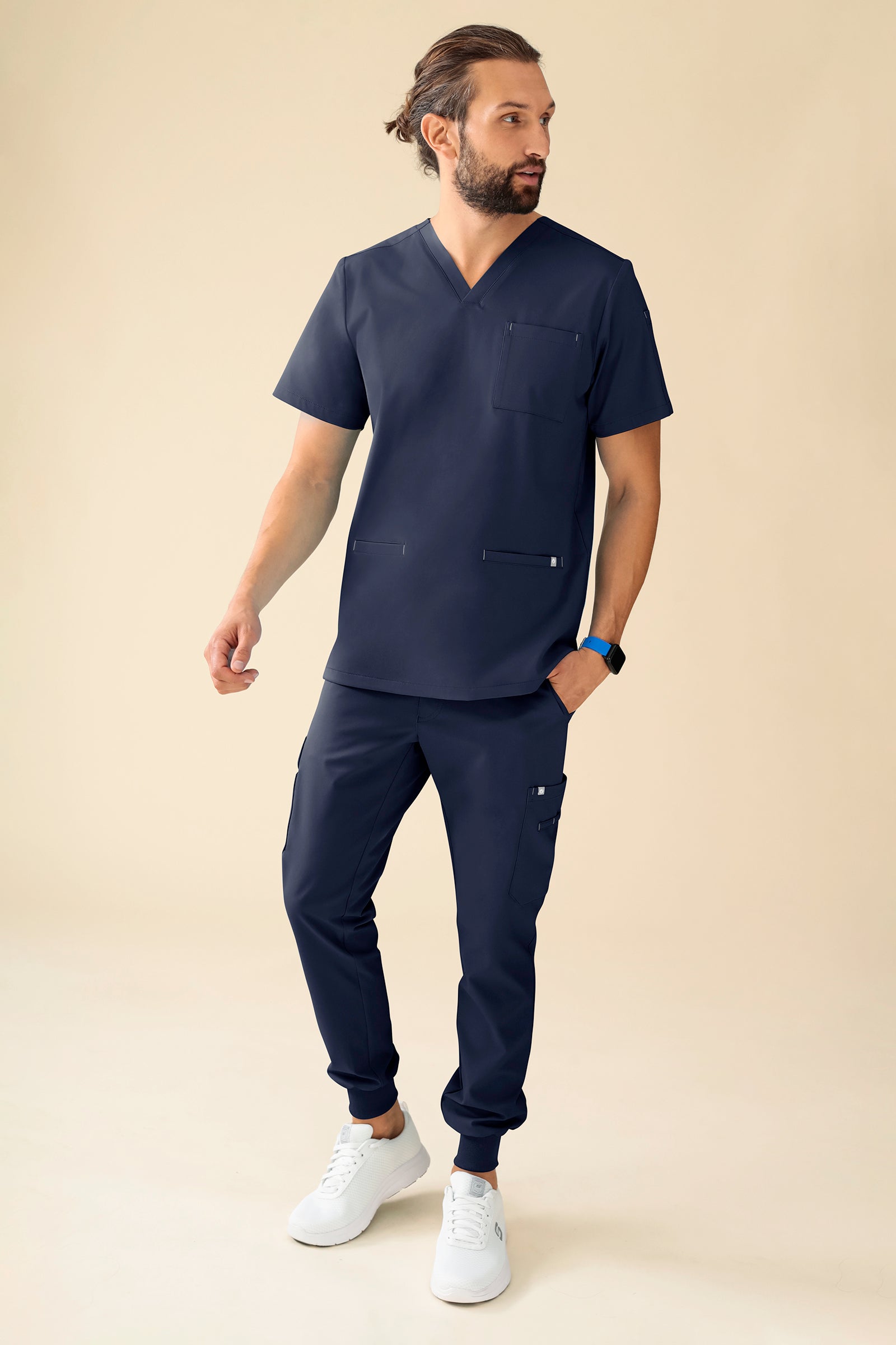 KAERE Hose Herren - Saumbündchen mit Beintaschen navy, Vue de face