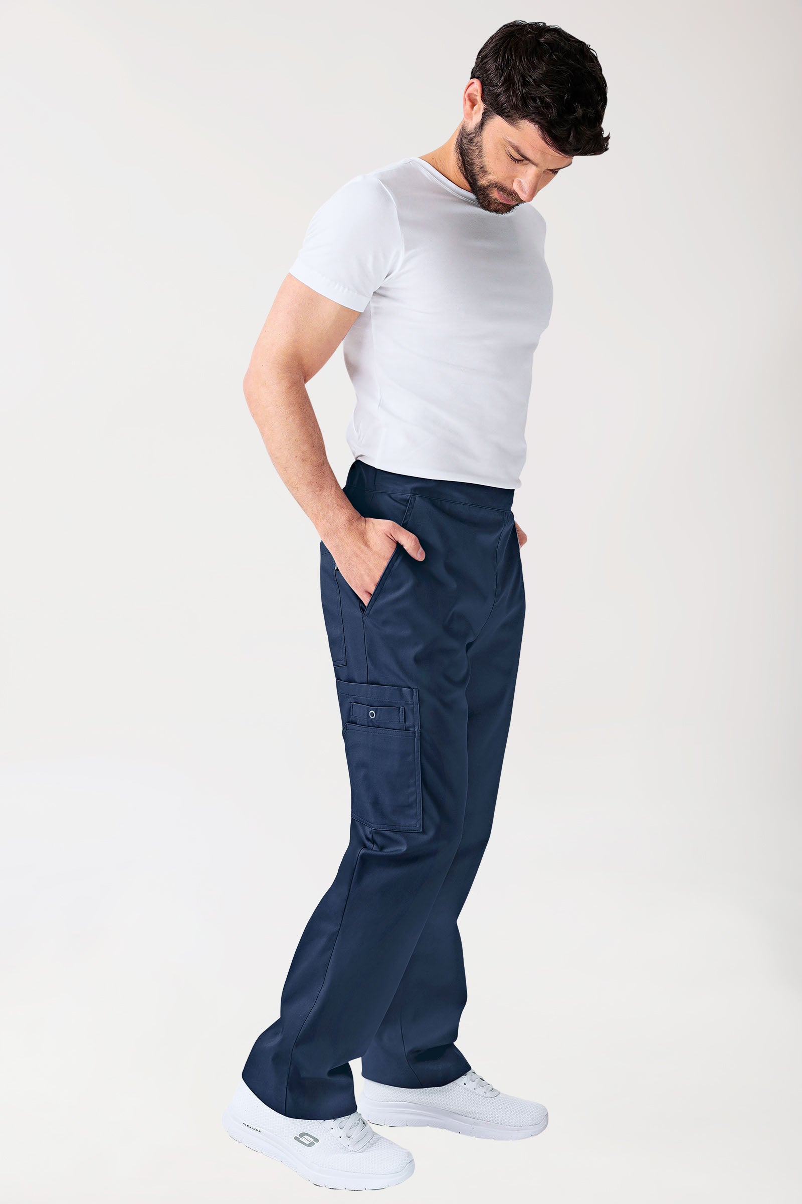 CLINIC STRETCH Hose Unisex - mit Beintasche Kurzgr. navy, Vorderansicht