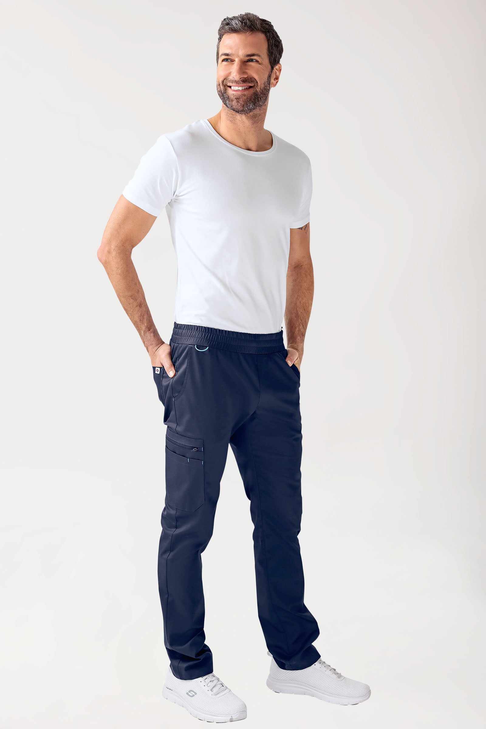 CLINIC STRETCH Hose Herren - gerader Saum navy/himmelblau