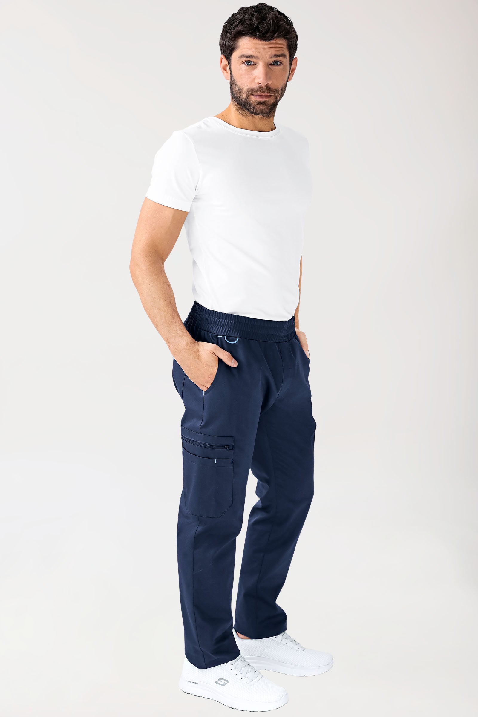 CLINIC STRETCH Hose Herren - gerader Saum Kurzgr. navy/himmelblau