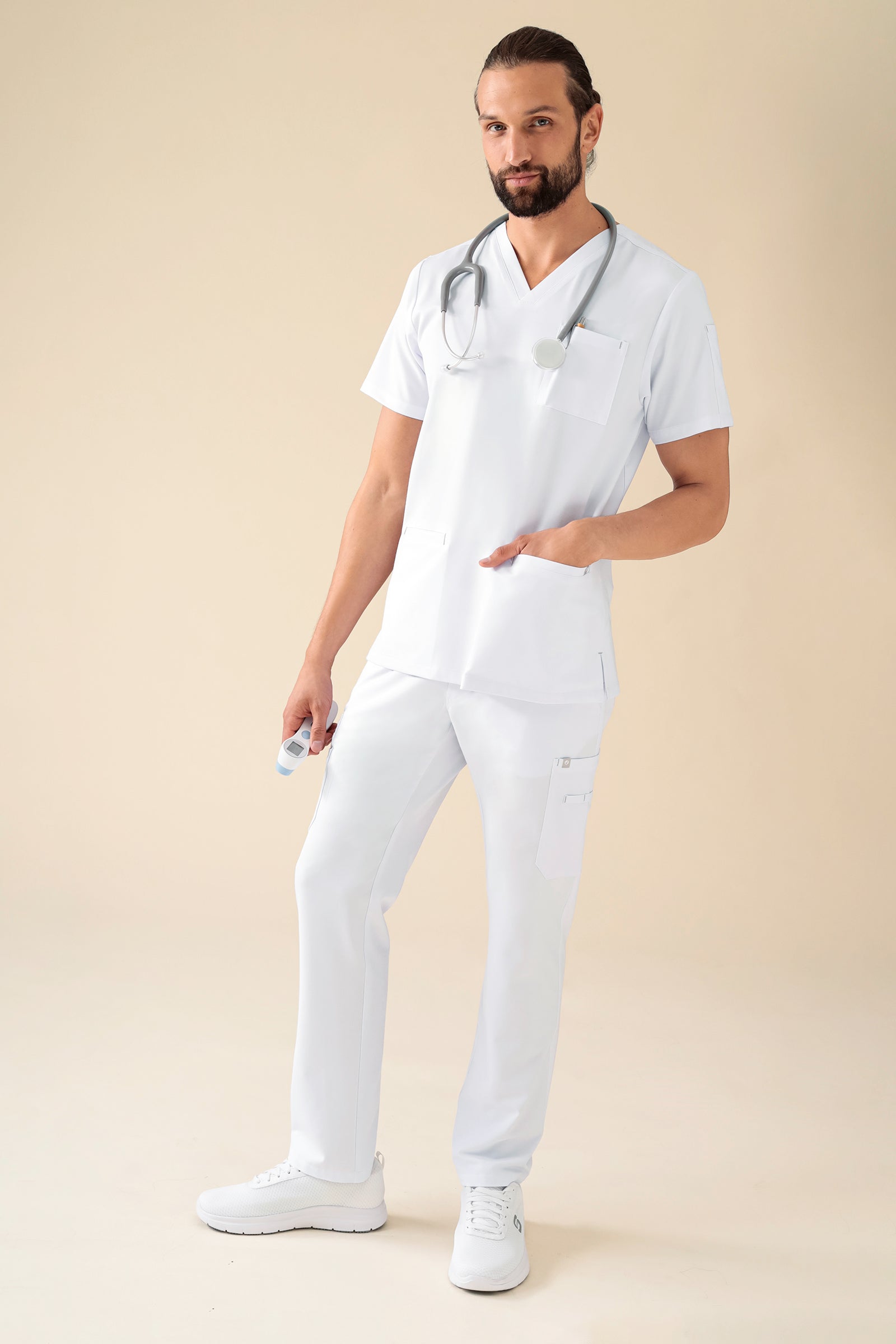 KAERE Hose Herren - gerader Saum mit Beintaschen weiss