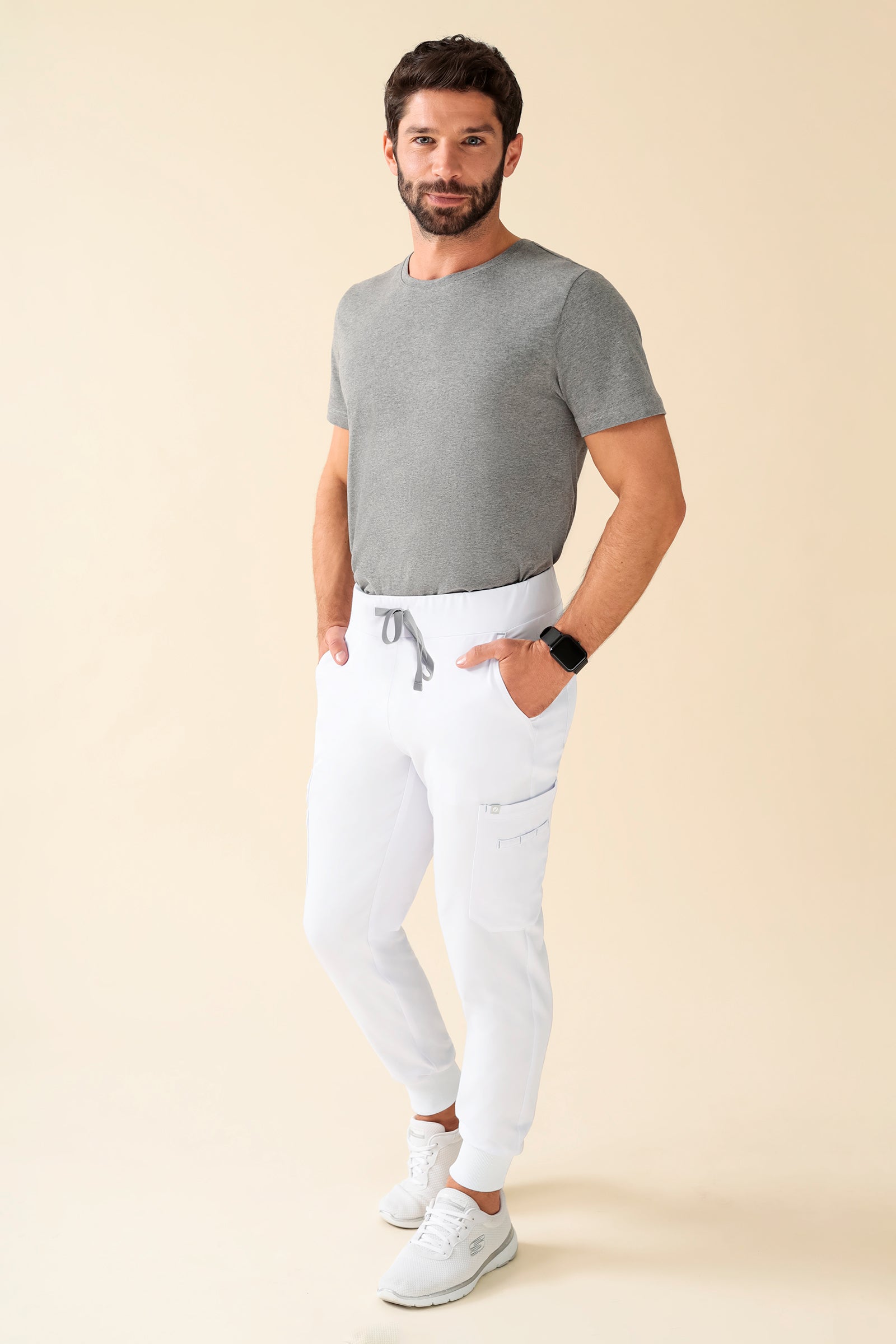 KAERE Hose Herren - Saumbündchen Kurzgr. mit Beintaschen weiss