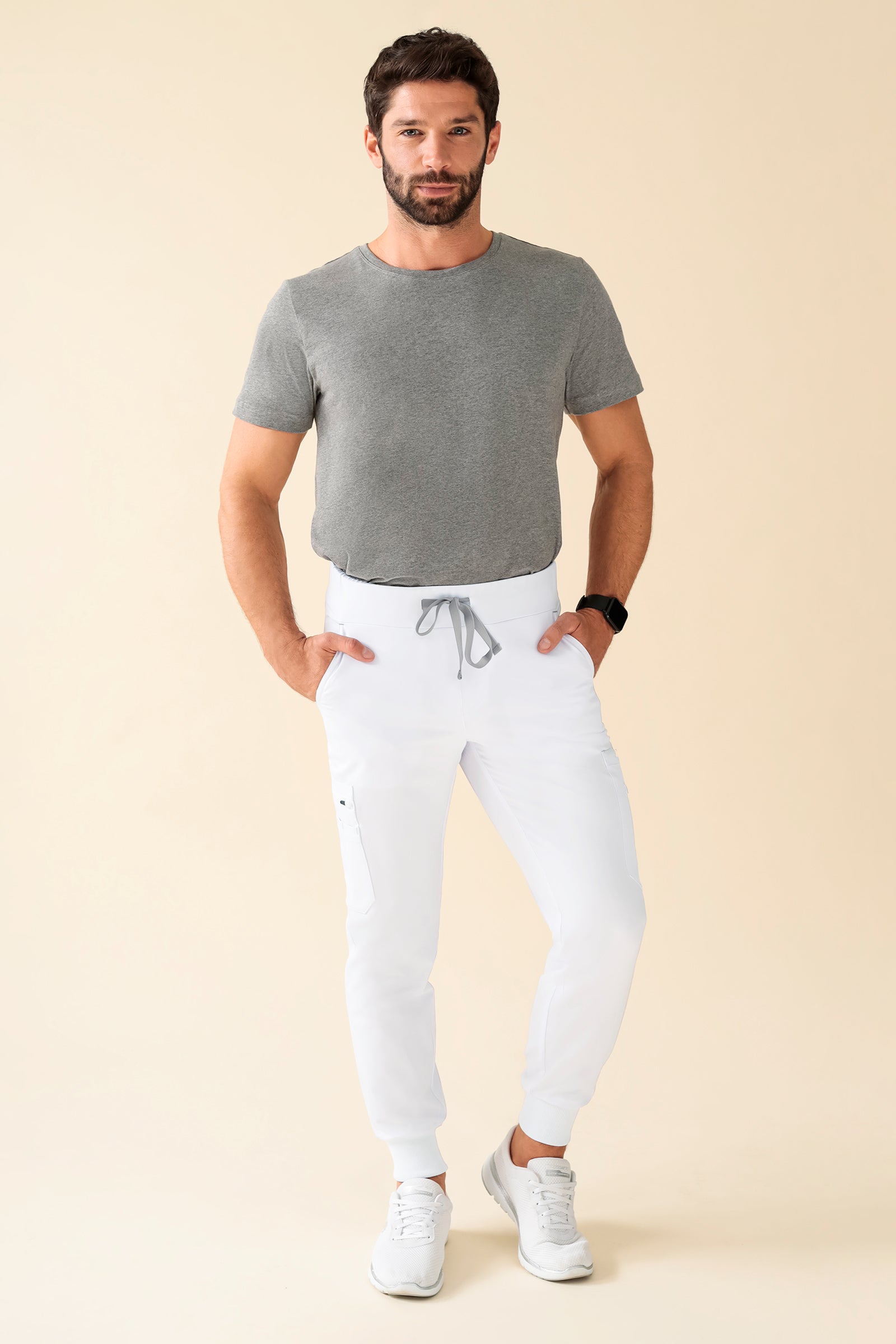 KAERE Hose Herren - Saumbündchen Kurzgr. mit Beintaschen weiss, Vue de face