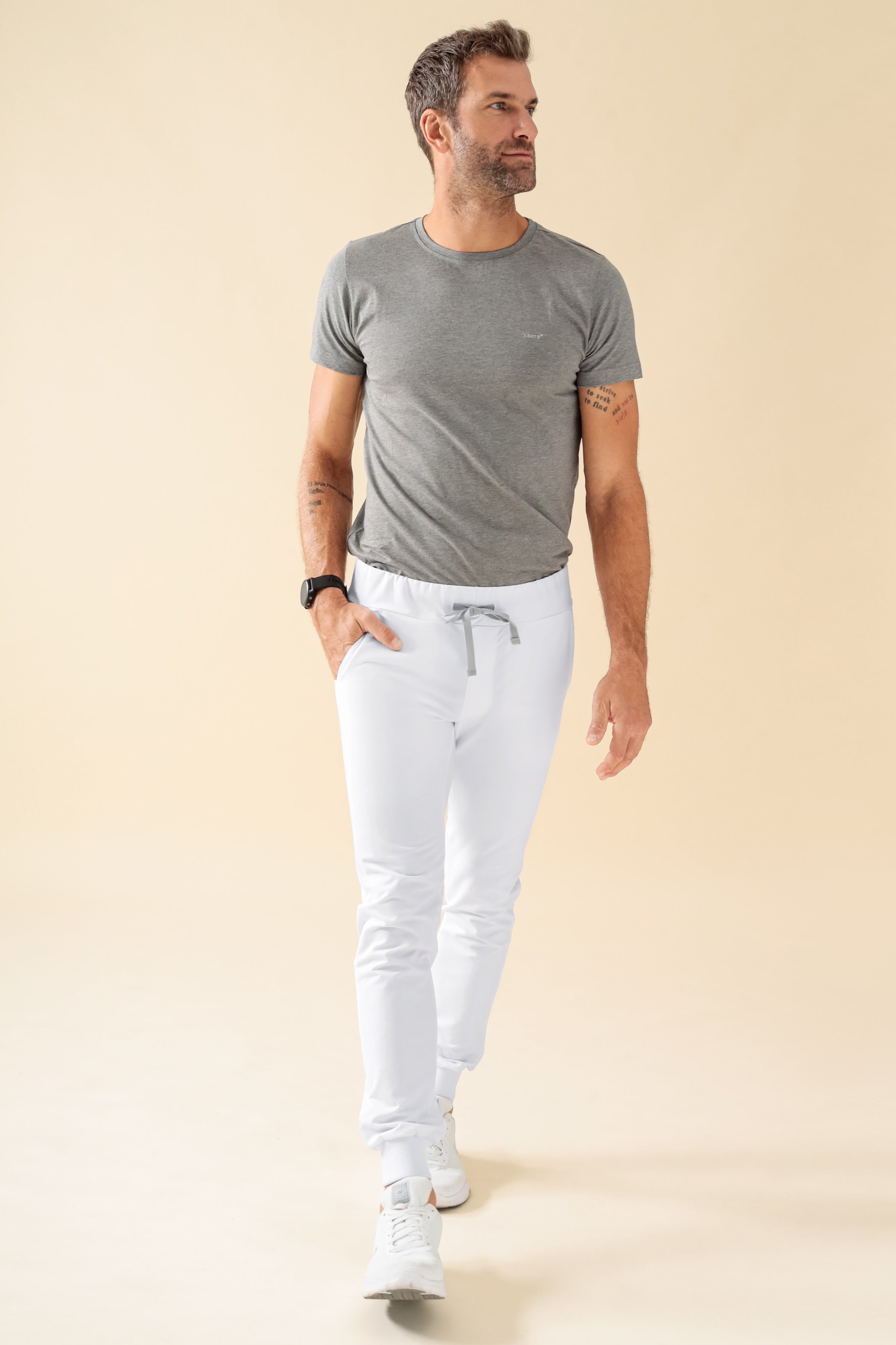 KAERE Hose Herren - Saumbündchen ohne Beintaschen weiss