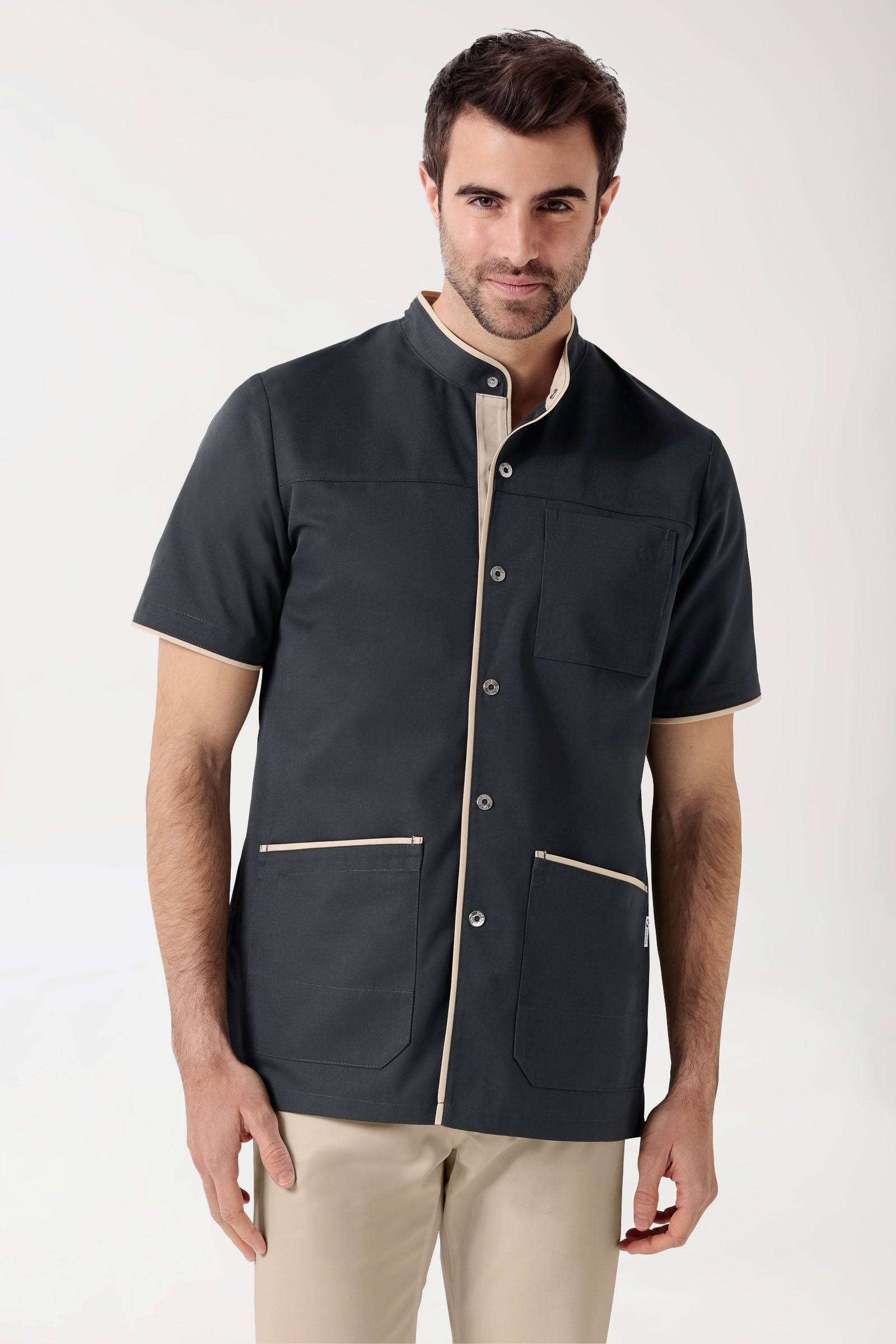 Beauty Kasack Herren - durchgeknöpft anthrazit/bisquit