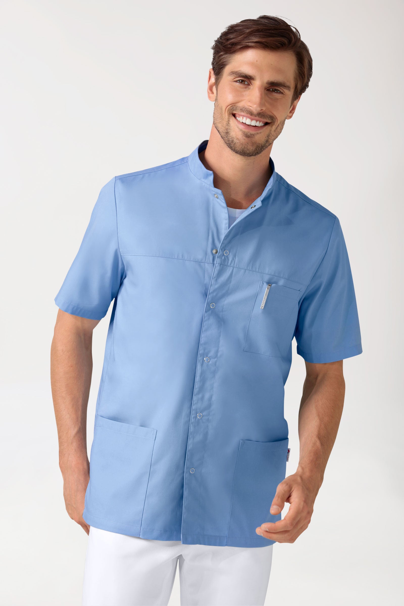 Stretch Kasack Herren - durchgeknöpft himmelblau