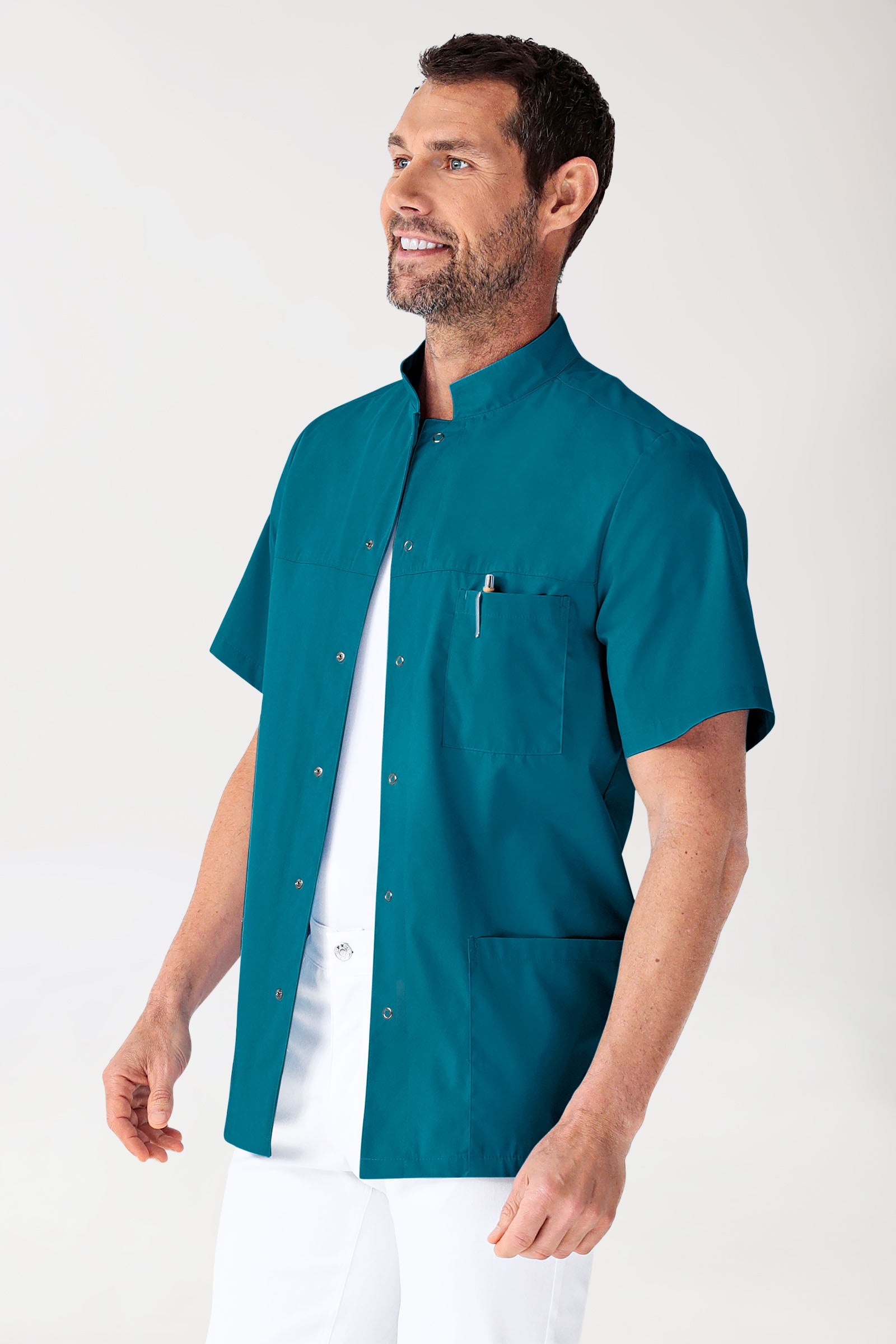 Stretch Kasack Herren - durchgeknöpft petrol