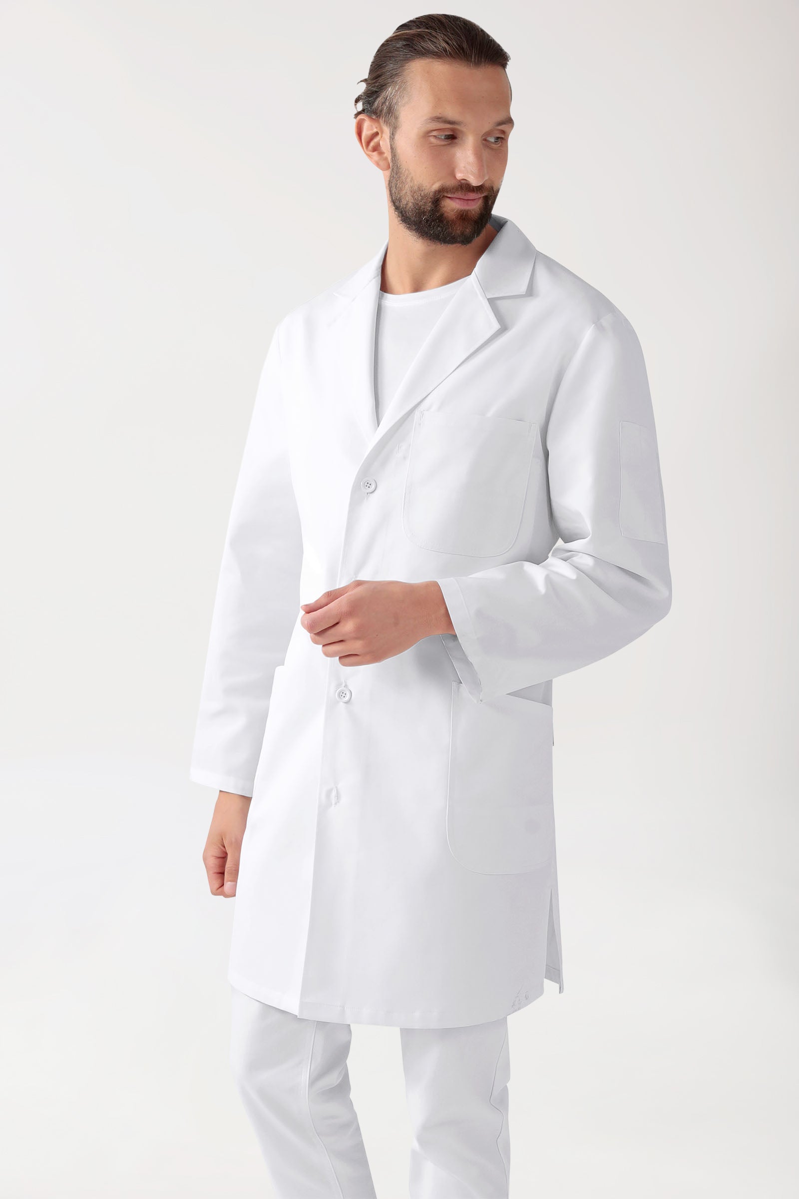 Mantel Herren - Reverskragen - durchgeknöpft weiss