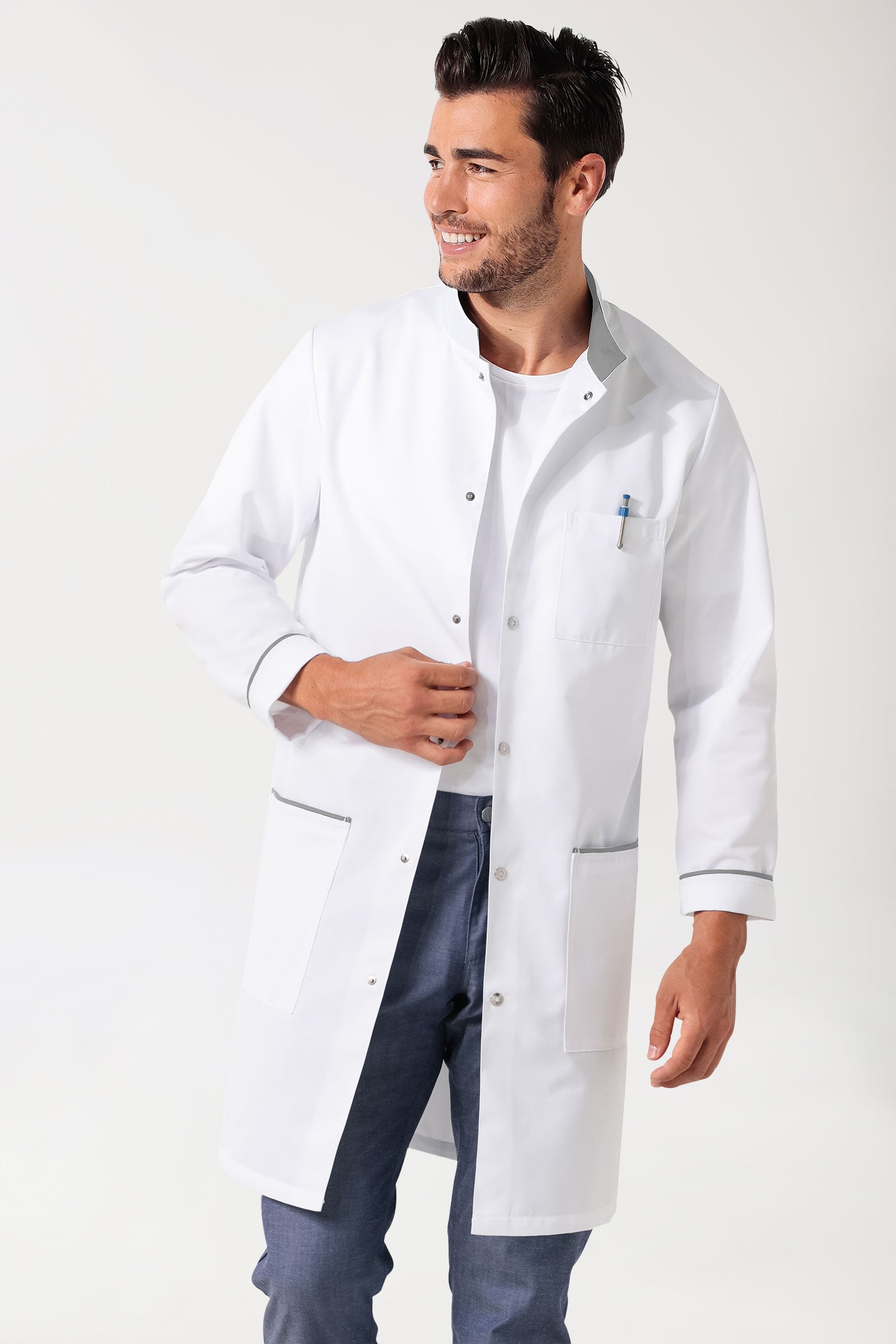 Kurzmantel Herren - Stehkragen weiss/grau