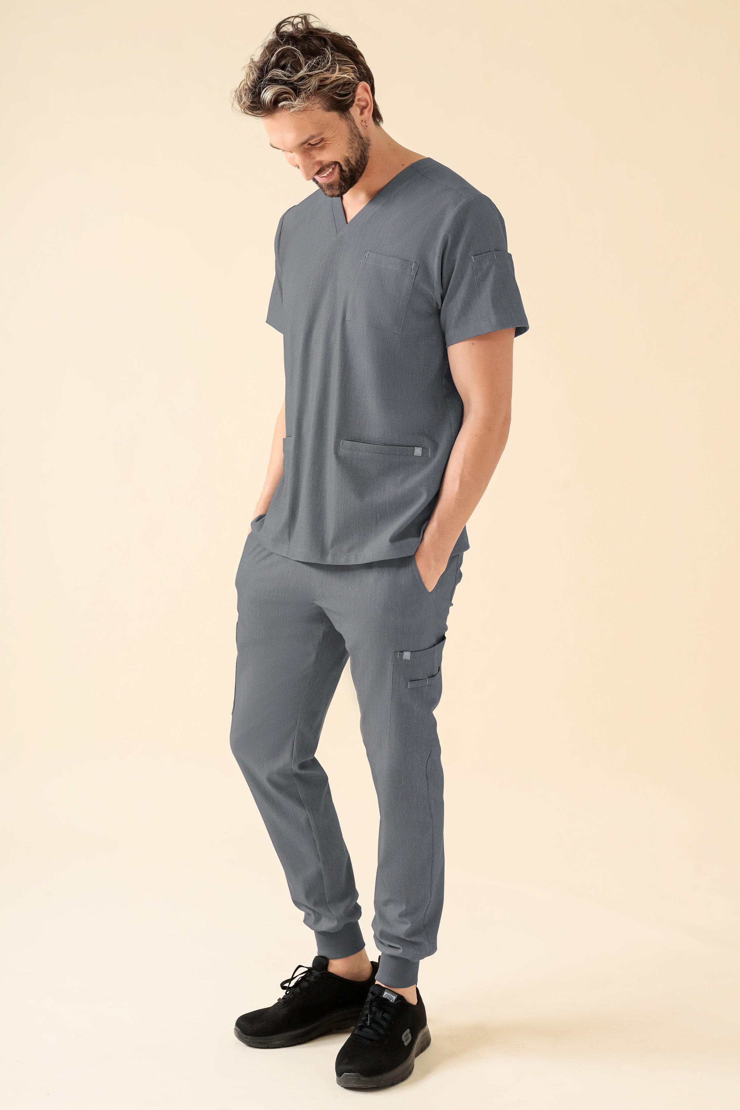 KAERE Schlupfkasack Herren - V-Ausschnitt grau melange