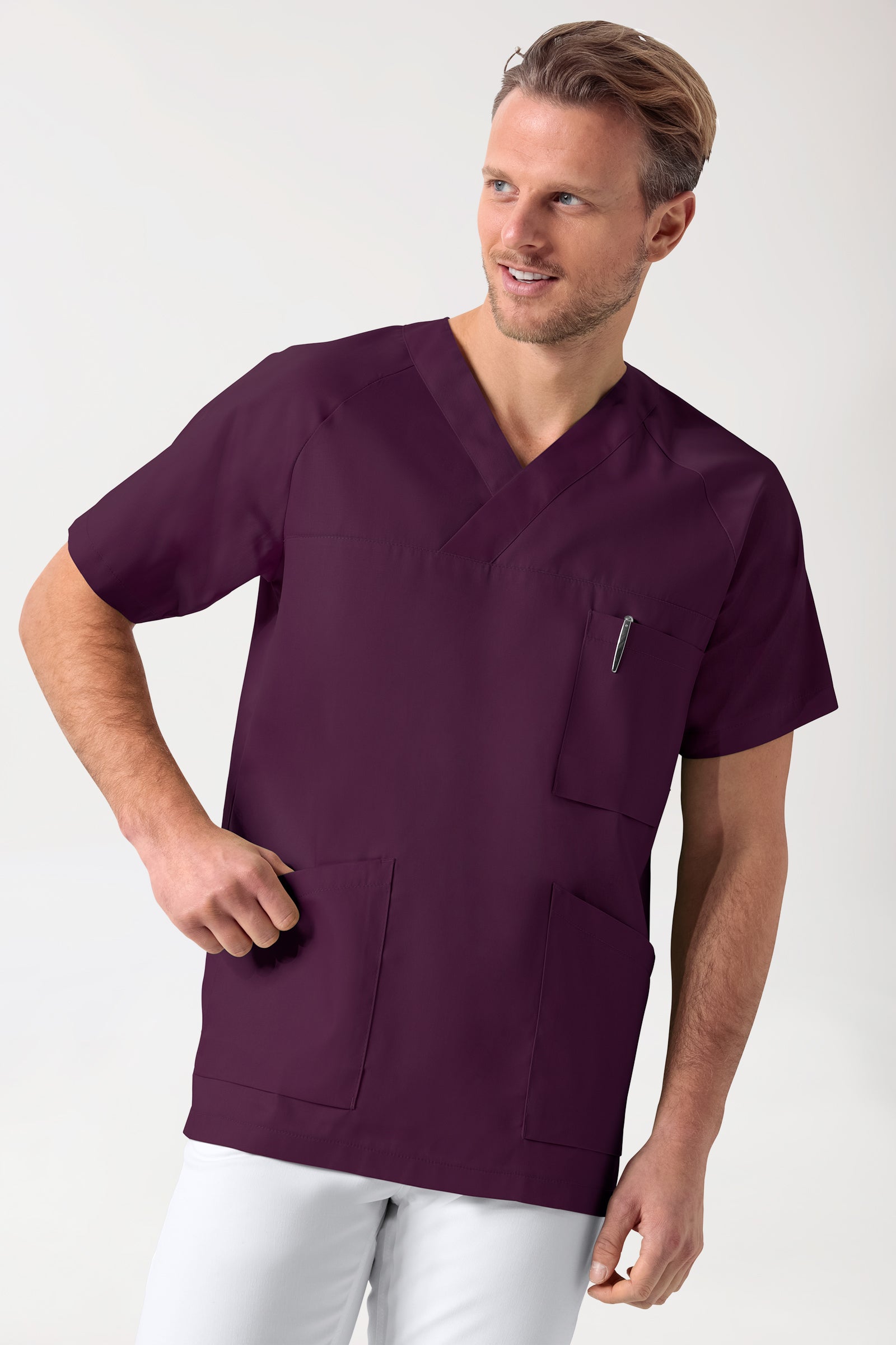 CORE Schlupfkasack Herren - 3er-Pack - V-Ausschnitt pflaume