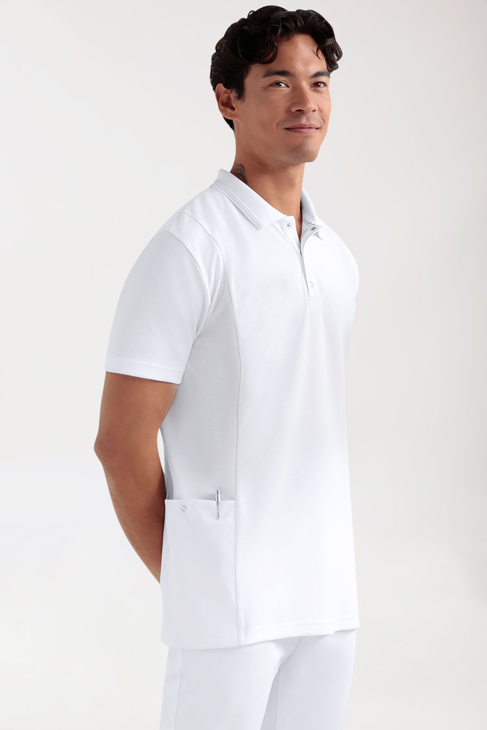 COMFY FLEX Stretch Schlupfkasack Herren - Polokragen weiss