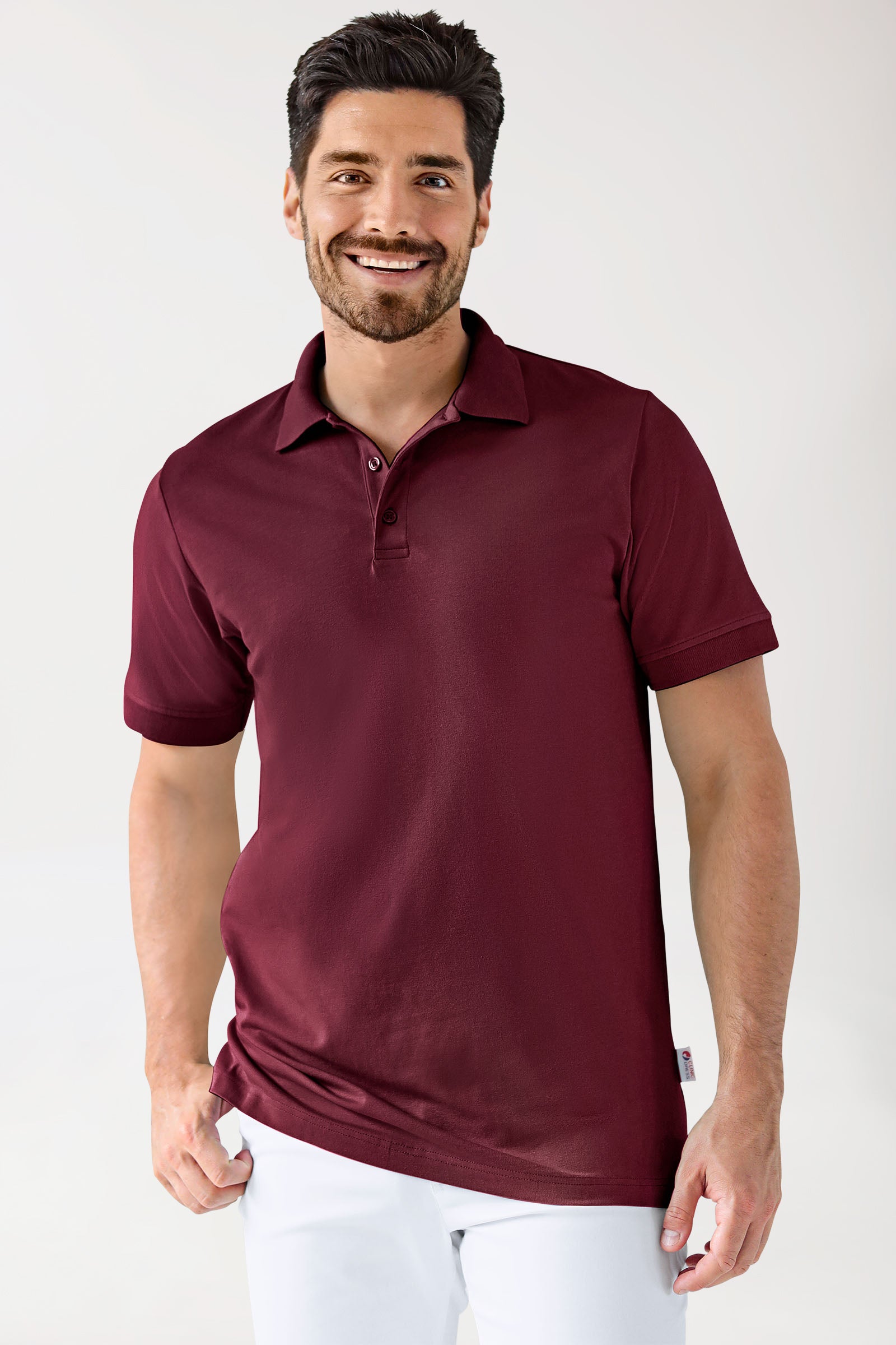 Stretch Shirt Herren - Polokragen - Knopfleiste - bordeaux, Vorderansicht