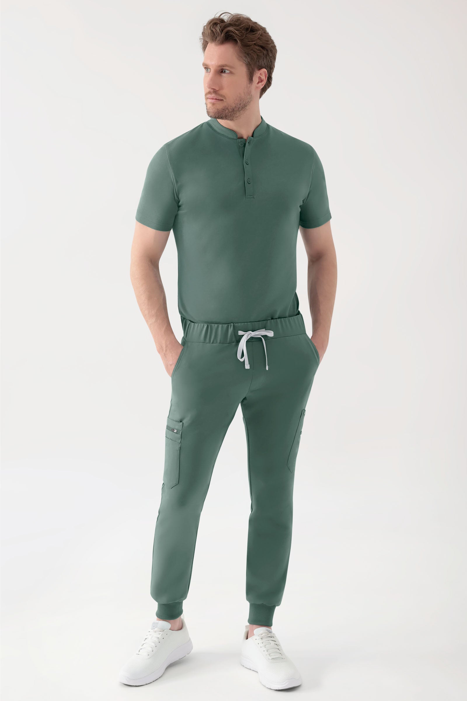 COMFY FLEX Stretch Shirt Herren - Stehkragen dunkelgrün