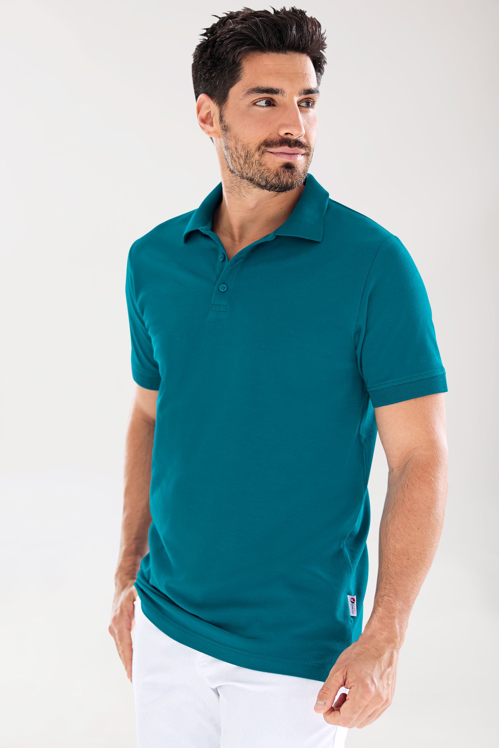 Stretch Shirt Herren - Polokragen - Knopfleiste petrol, Vorderansicht
