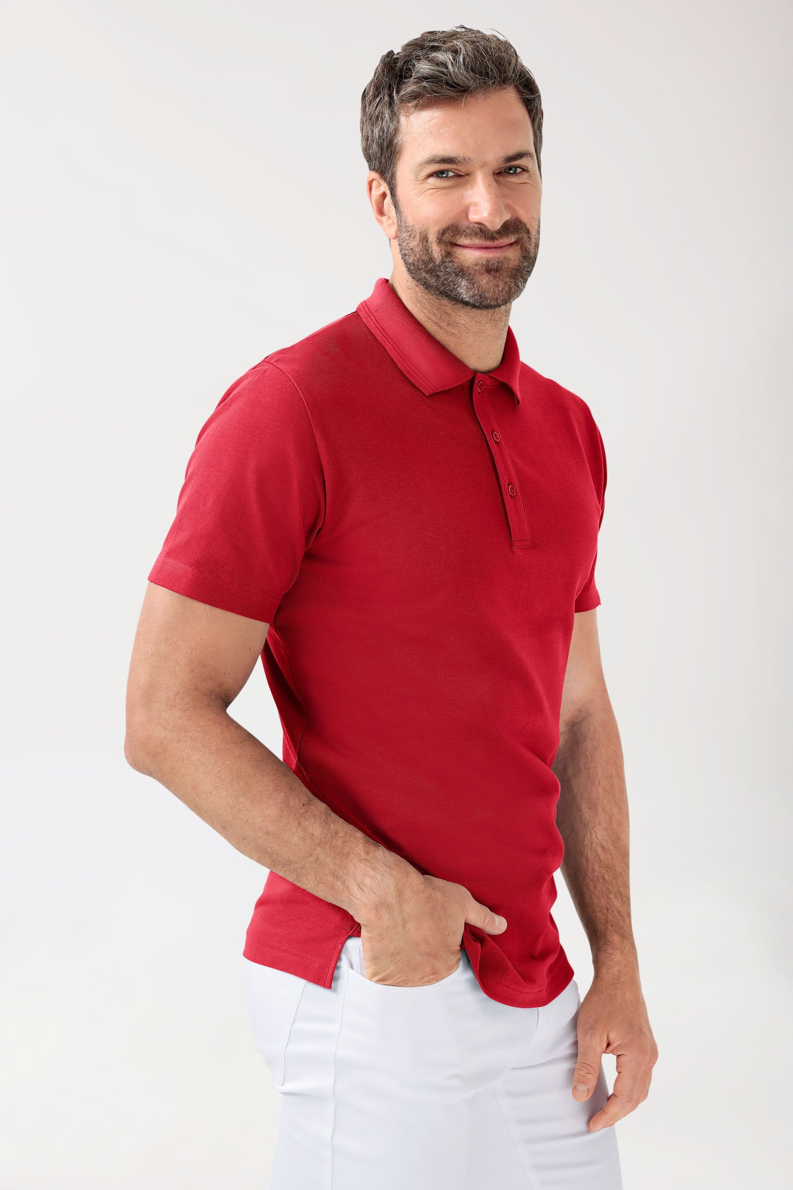 COMFY FLEX Stretch Shirt Herren - Polokragen rot, Vorderansicht