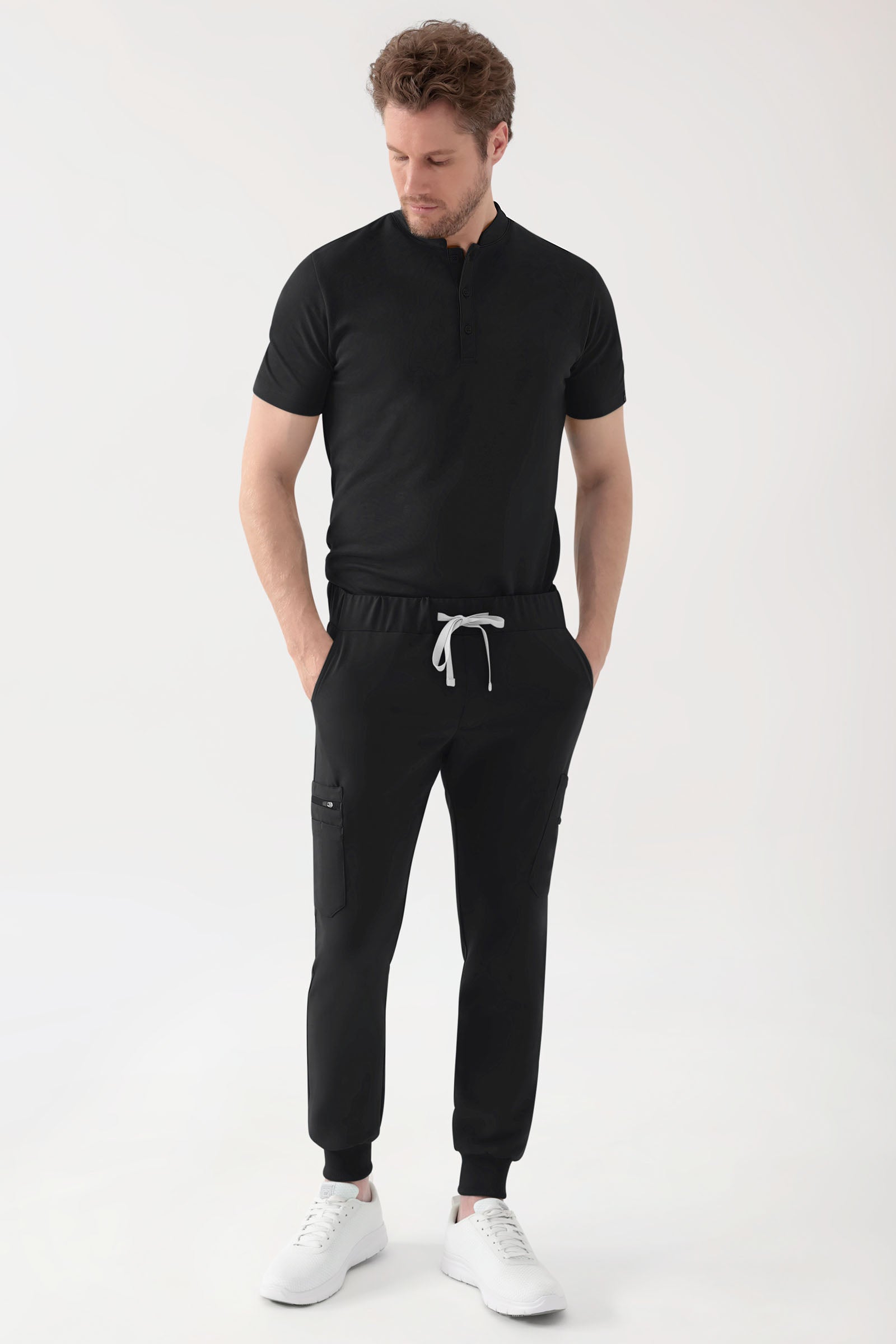 COMFY FLEX Stretch Shirt Herren - Stehkragen schwarz