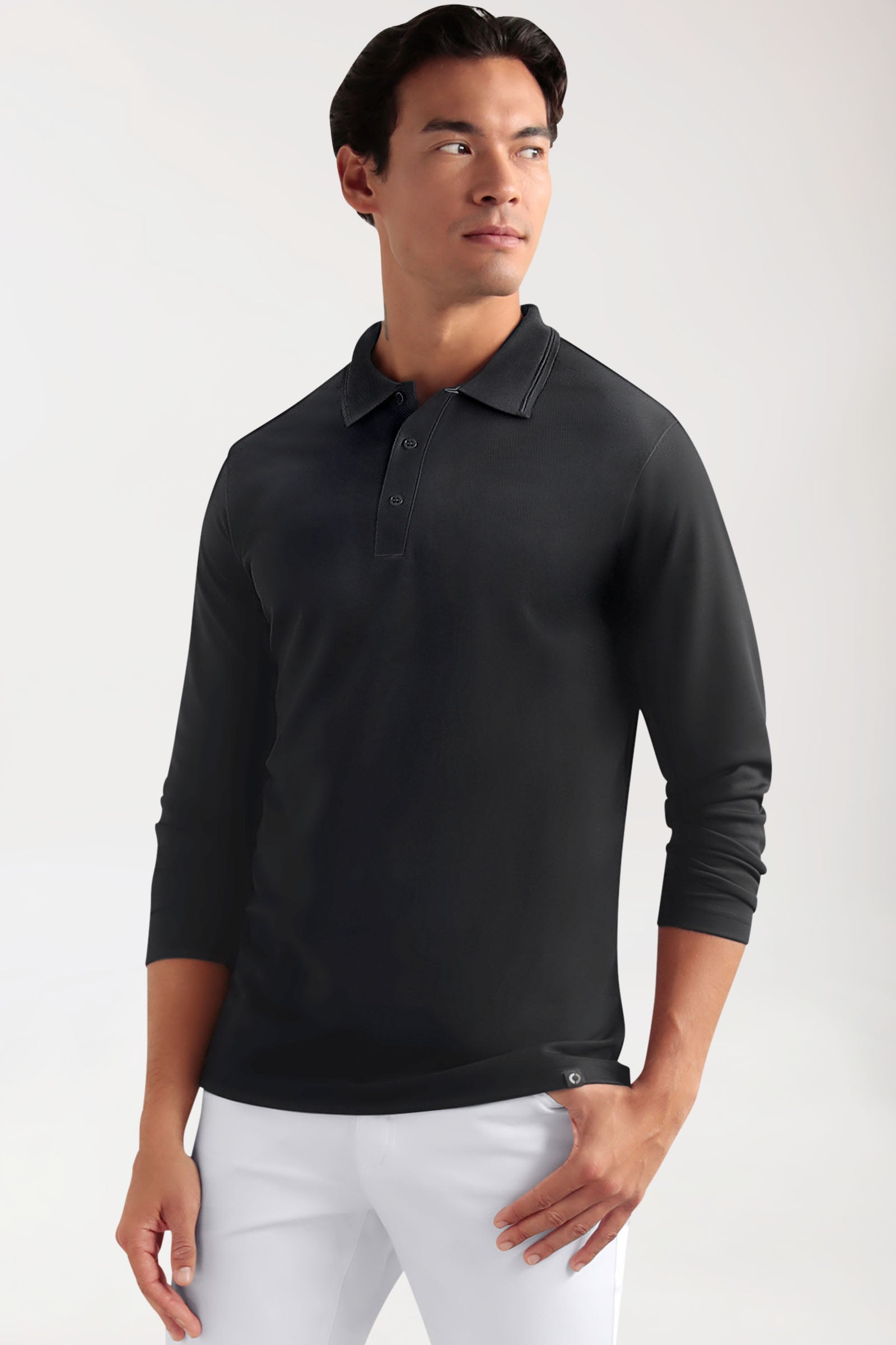 COMFY FLEX Stretch Longsleeve Herren - Polokragen schwarz