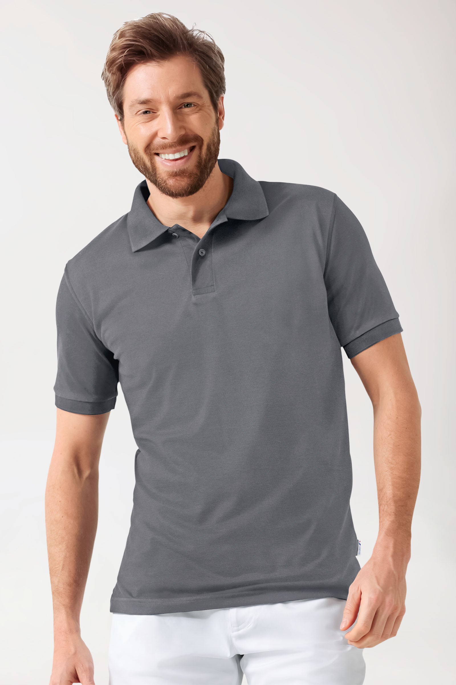 Stretch Shirt Herren - Polokragen steingrau, Vue de face