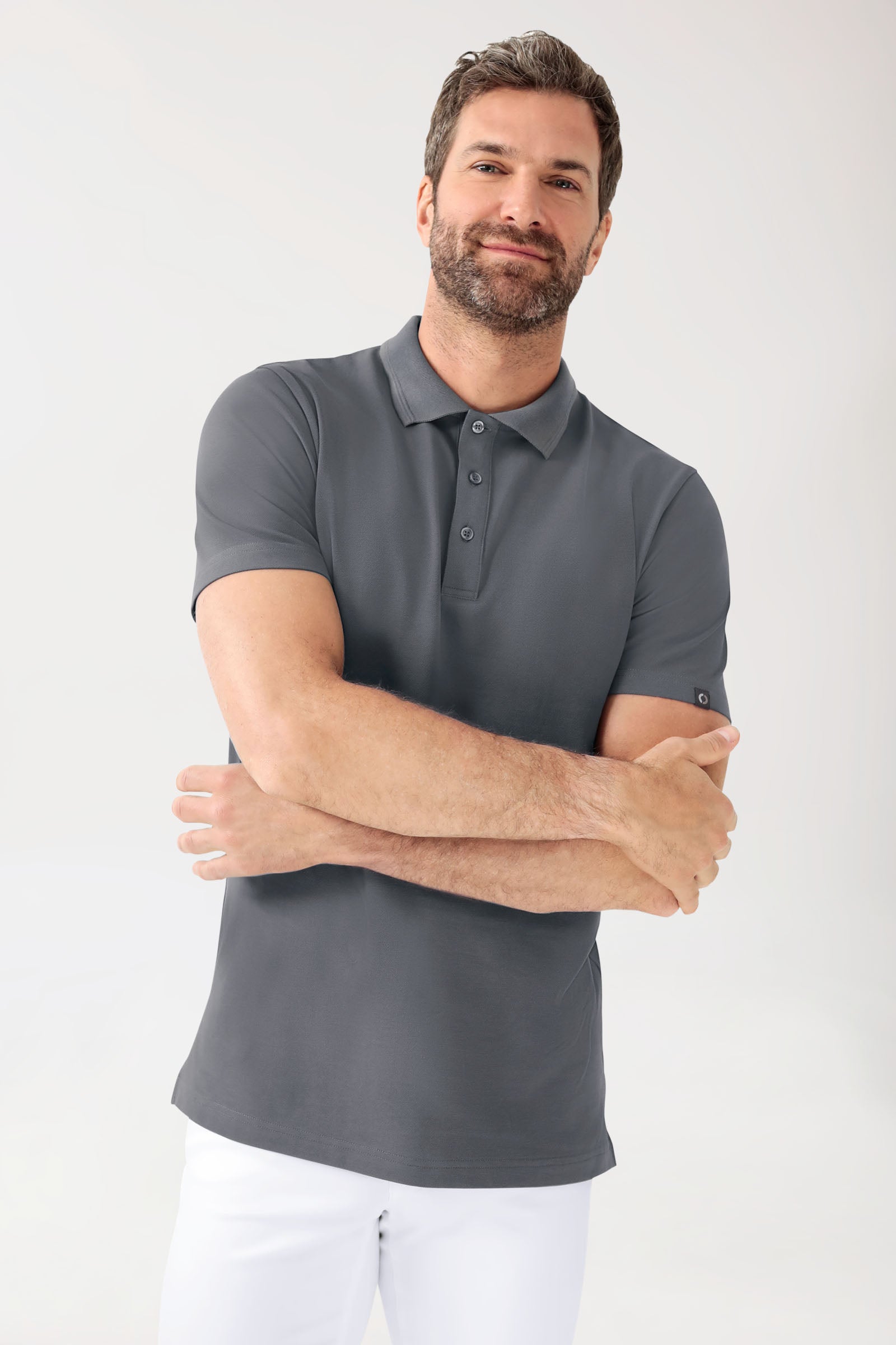 COMFY FLEX Stretch Shirt Herren - Polokragen steingrau
