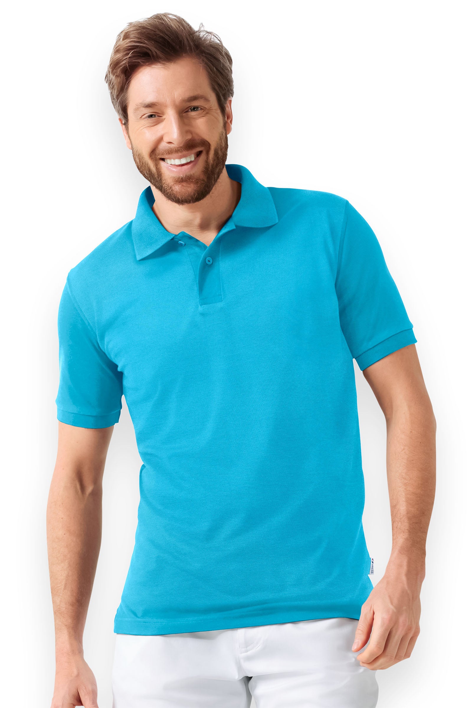 Stretch Shirt Herren - Polokragen türkis, Vue de face